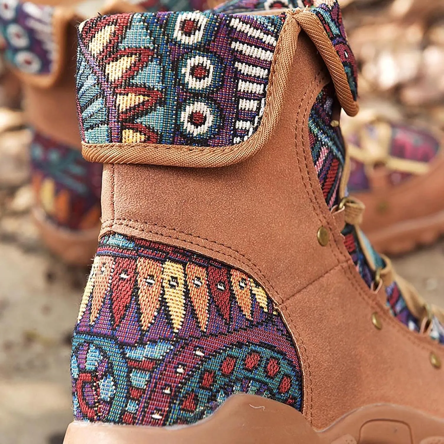 AMDBEL Winter Boots for Women 2024 Ankle Boots Low Heel Lace Up Short Boots Bohemian Winter Vintage Booties Shoes