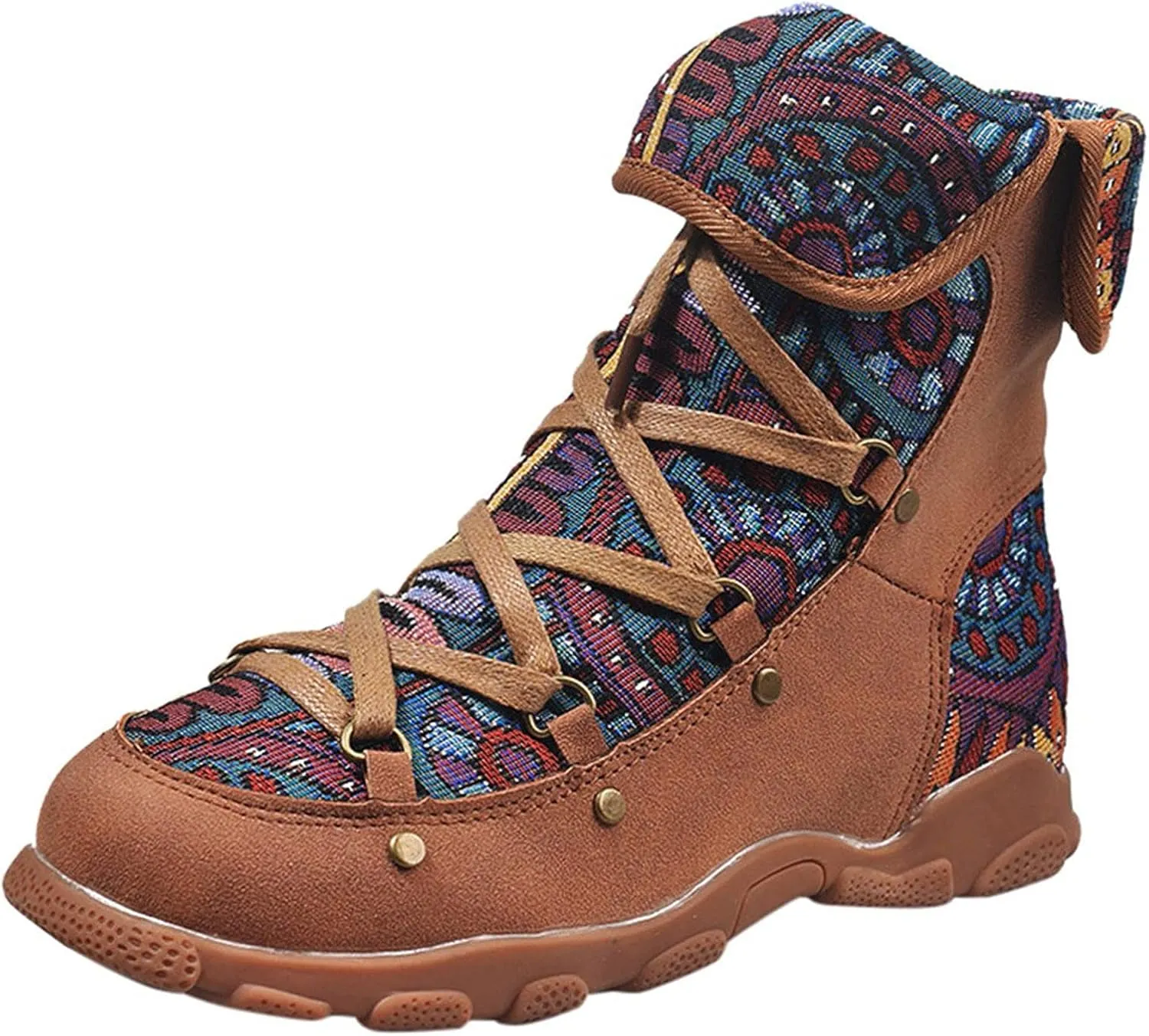 AMDBEL Winter Boots for Women 2024 Ankle Boots Low Heel Lace Up Short Boots Bohemian Winter Vintage Booties Shoes