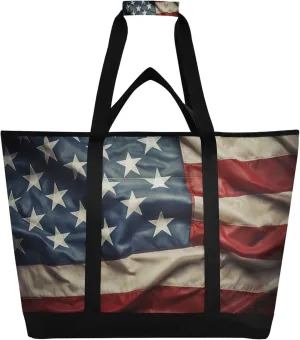 American Flag Reusable Insulated Cooler Bag with Ice Pack Compartment - Large 47L Waterproof Thermal Grocery Tote for Picnic Beach Camping Lunch Storage