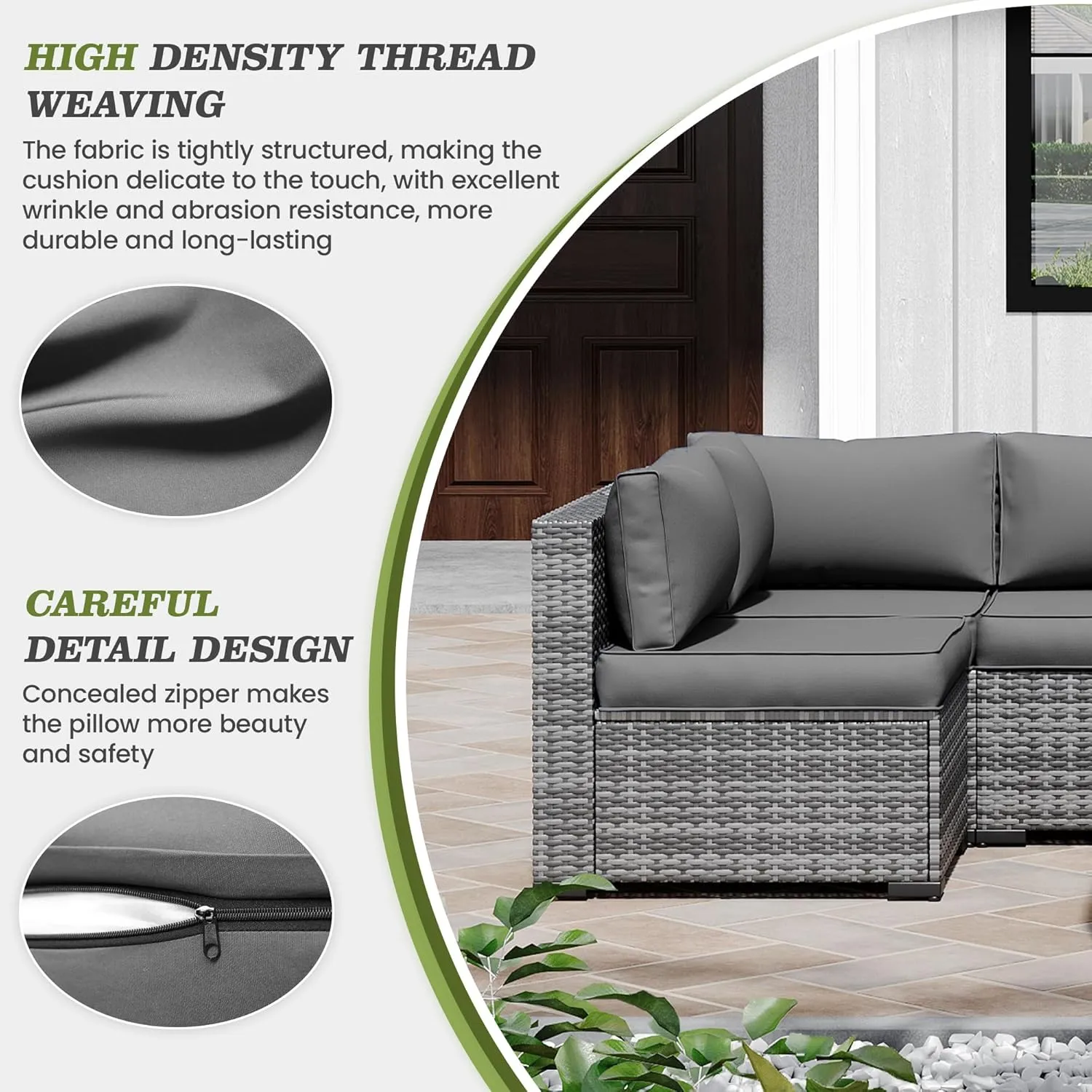 Amopatio 14-Piece Outdoor Sofa Cushions for 6-Seat Patio Sectional, Waterproof Quick-Dry Outdoor Replacement Cushions, Non-Slip Bottom All-Weather Couch Cushion Eco Fabric (Oeko-TEX Certified), Grey