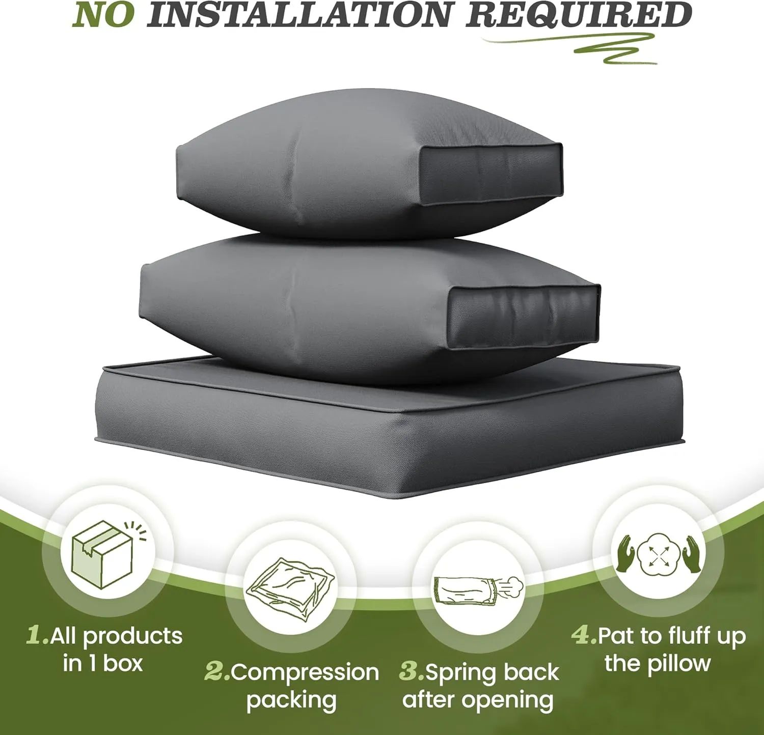 Amopatio 14-Piece Outdoor Sofa Cushions for 6-Seat Patio Sectional, Waterproof Quick-Dry Outdoor Replacement Cushions, Non-Slip Bottom All-Weather Couch Cushion Eco Fabric (Oeko-TEX Certified), Grey