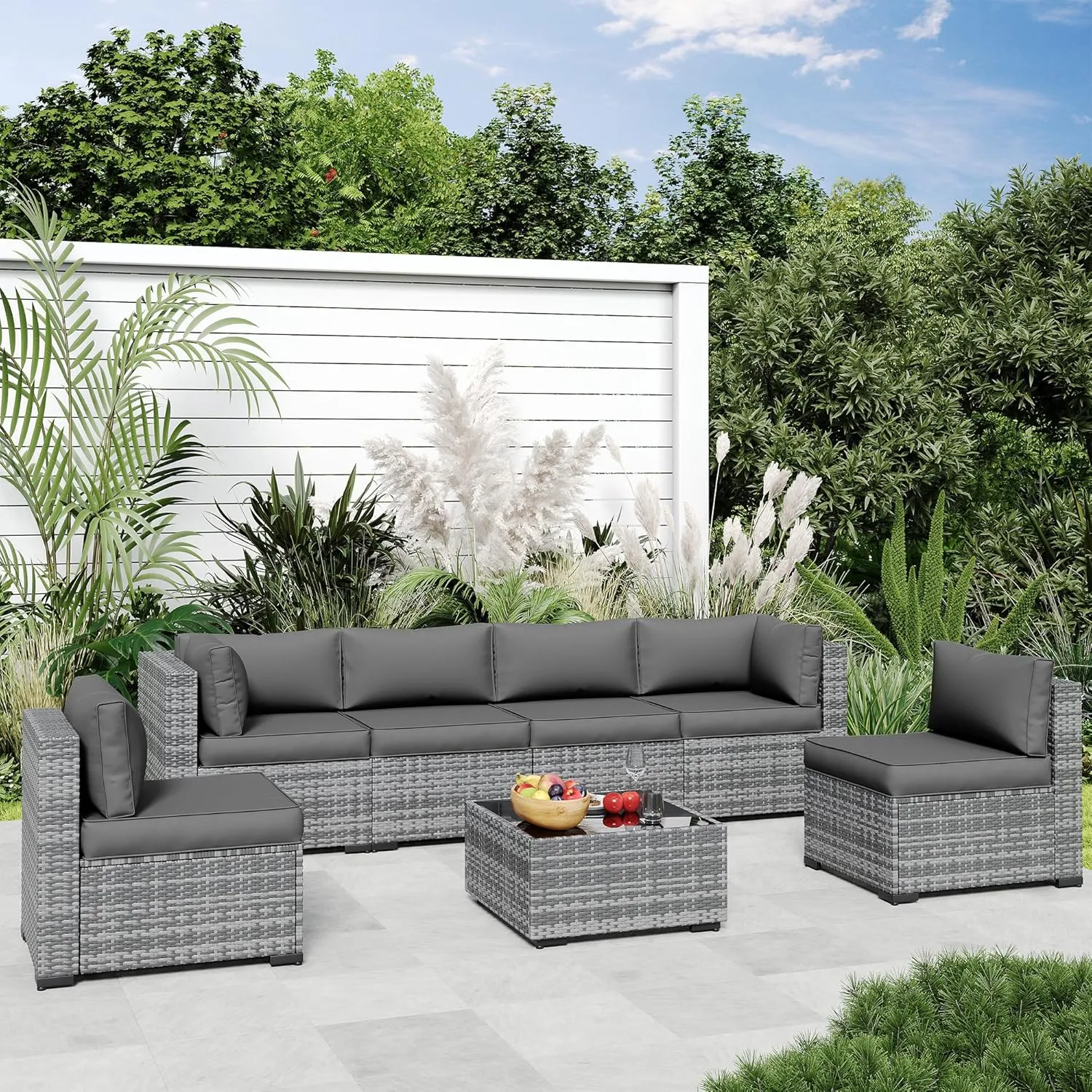 Amopatio 14-Piece Outdoor Sofa Cushions for 6-Seat Patio Sectional, Waterproof Quick-Dry Outdoor Replacement Cushions, Non-Slip Bottom All-Weather Couch Cushion Eco Fabric (Oeko-TEX Certified), Grey