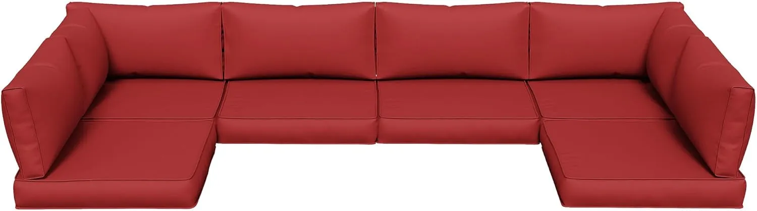 Amopatio 14-Piece Outdoor Sofa Cushions for 6-Seat Patio Sectional, Waterproof Quick-Dry Outdoor Replacement Cushions, Non-Slip Bottom All-Weather Sunproof Couch Cushion Eco Fabric, Burgundy