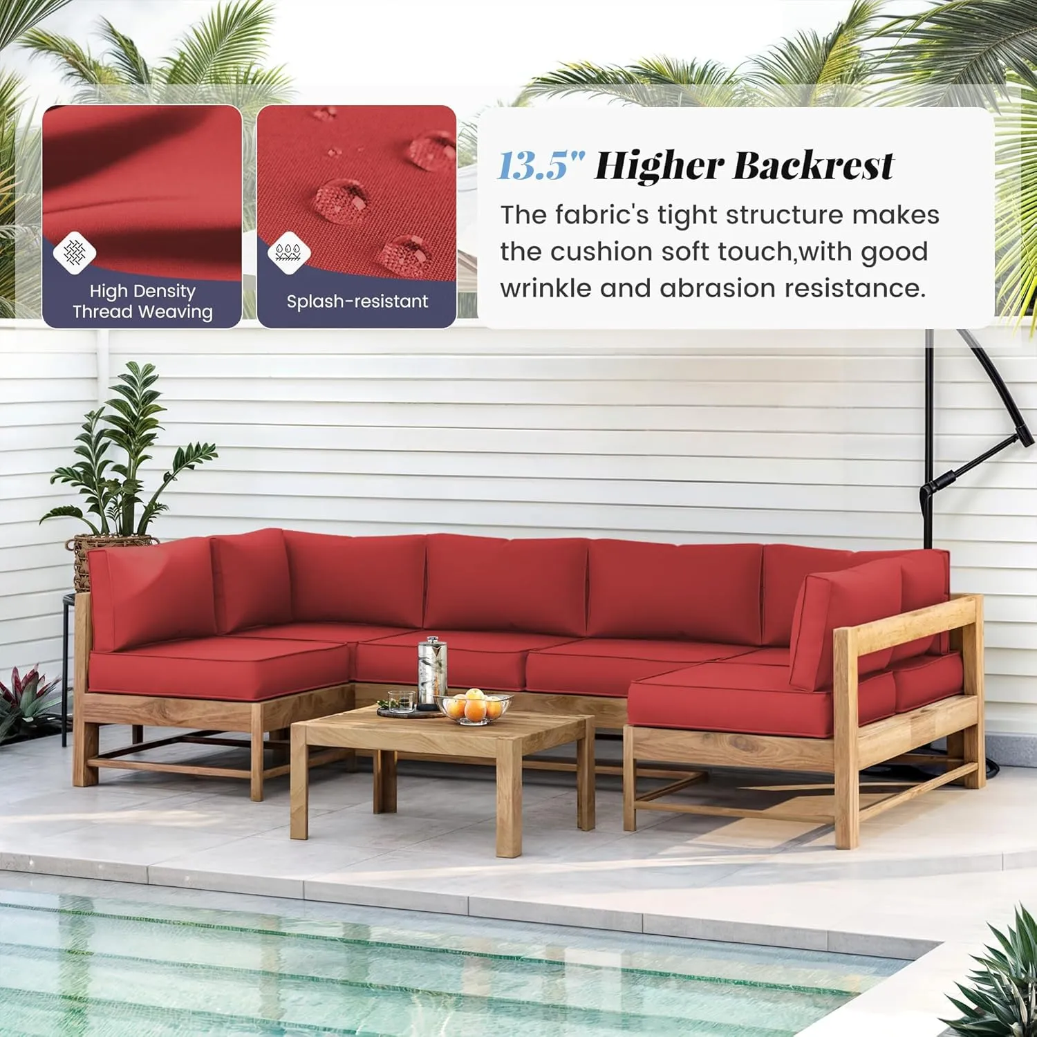 Amopatio 14-Piece Outdoor Sofa Cushions for 6-Seat Patio Sectional, Waterproof Quick-Dry Outdoor Replacement Cushions, Non-Slip Bottom All-Weather Sunproof Couch Cushion Eco Fabric, Burgundy