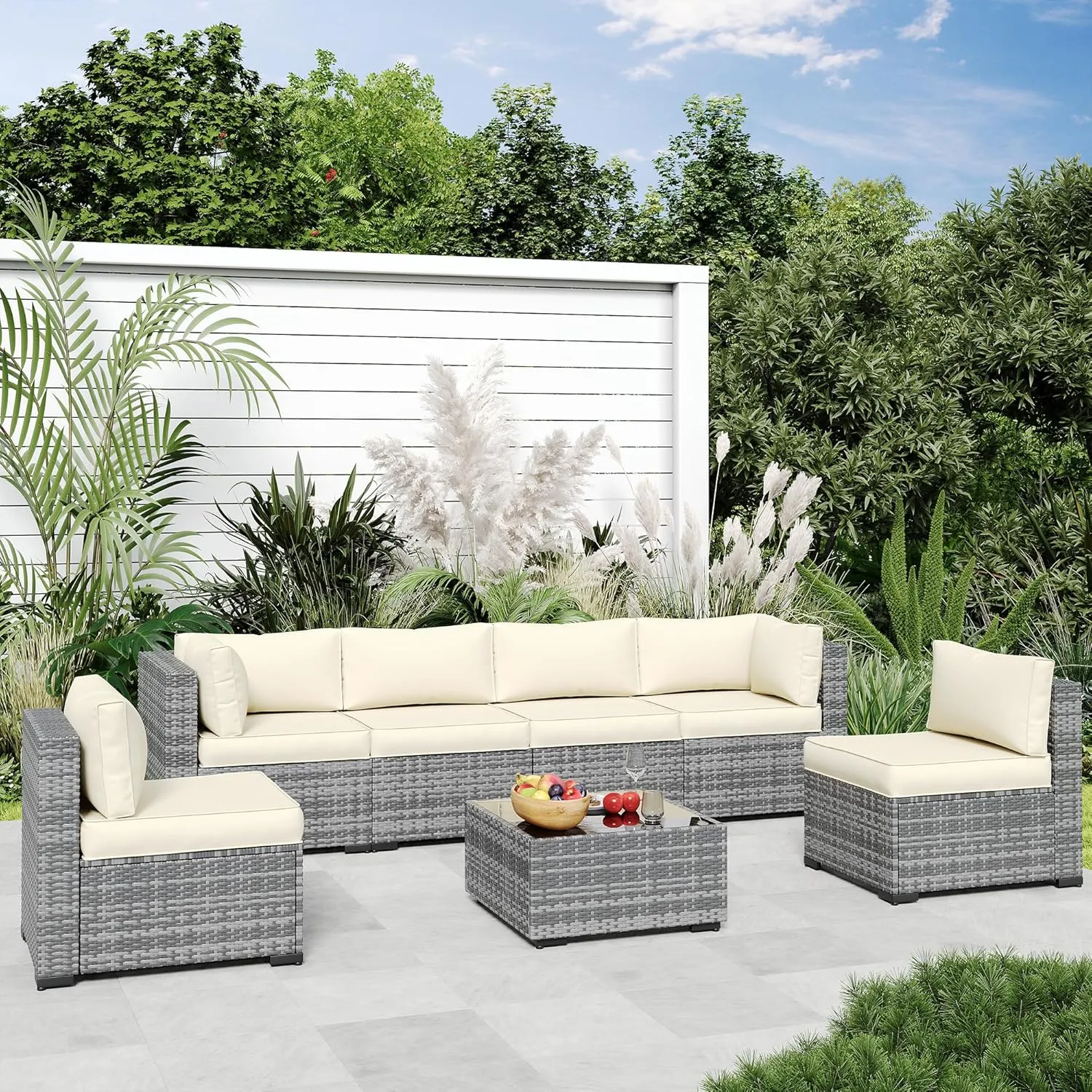 Amopatio 14-Piece Outdoor Sofa Cushions for 6-Seat Patio Sectional, Waterproof Quick-Dry Outdoor Replacement Cushions, Non-Slip Bottom All-Weather Sunproof Couch Cushion Eco Fabric, Cream