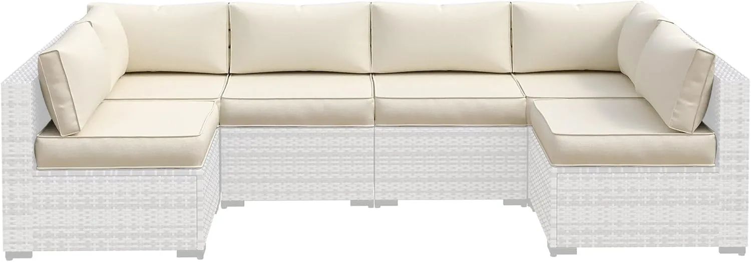 Amopatio 14-Piece Outdoor Sofa Cushions for 6-Seat Patio Sectional, Waterproof Quick-Dry Outdoor Replacement Cushions, Non-Slip Bottom All-Weather Sunproof Couch Cushion Eco Fabric, Cream