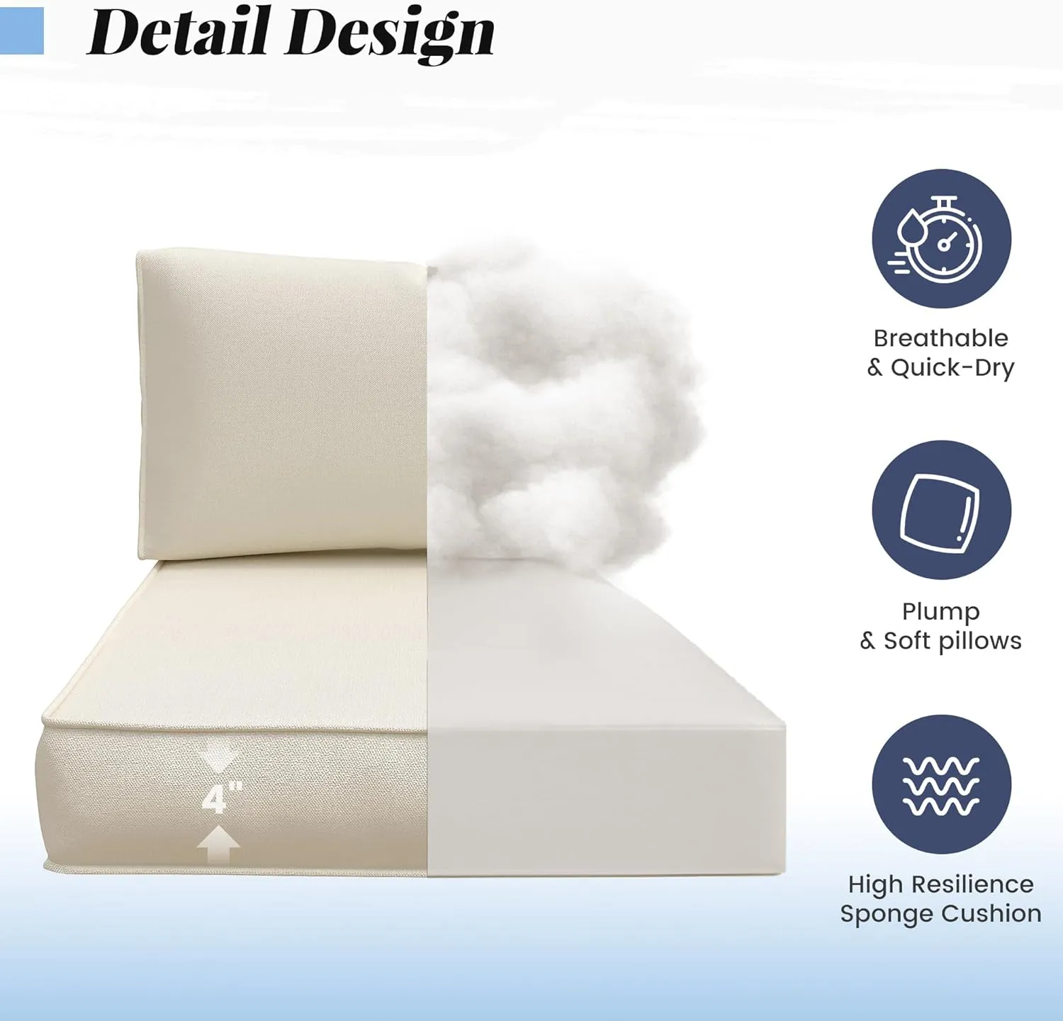Amopatio 14-Piece Outdoor Sofa Cushions for 6-Seat Patio Sectional, Waterproof Quick-Dry Outdoor Replacement Cushions, Non-Slip Bottom All-Weather Sunproof Couch Cushion Eco Fabric, Cream