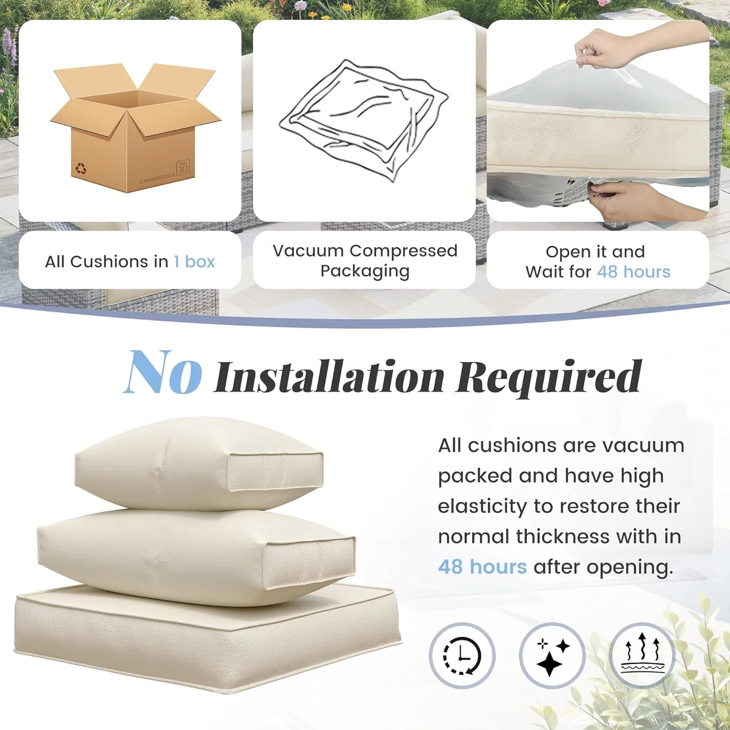 Amopatio 14-Piece Outdoor Sofa Cushions for 6-Seat Patio Sectional, Waterproof Quick-Dry Outdoor Replacement Cushions, Non-Slip Bottom All-Weather Sunproof Couch Cushion Eco Fabric, Cream