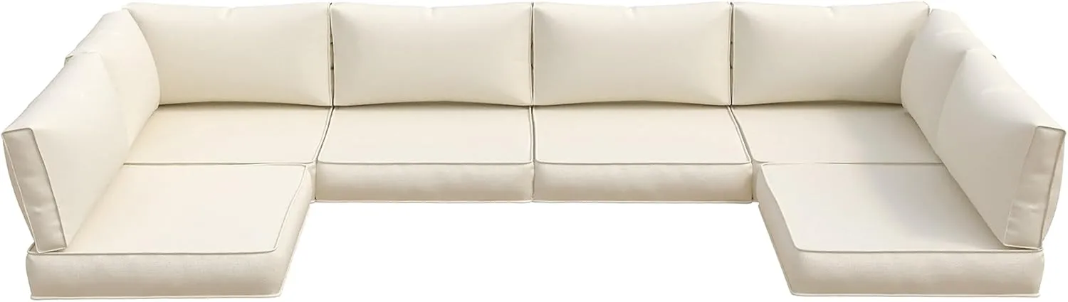 Amopatio 14-Piece Outdoor Sofa Cushions for 6-Seat Patio Sectional, Waterproof Quick-Dry Outdoor Replacement Cushions, Non-Slip Bottom All-Weather Sunproof Couch Cushion Eco Fabric, Cream