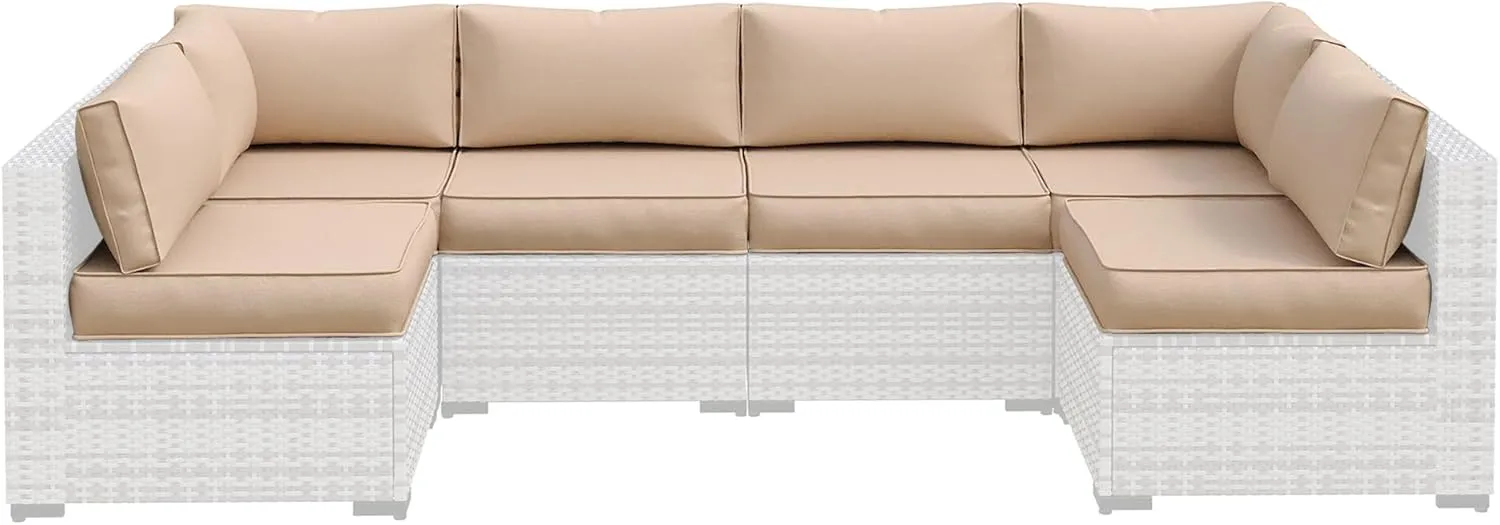 Amopatio 14-Piece Outdoor Sofa Cushions for 6-Seat Patio Sectional, Waterproof Quick-Dry Outdoor Replacement Cushions, Non-Slip Bottom Sunproof Couch Cushion Eco Fabric (Oeko-TEX Certified), Khaki