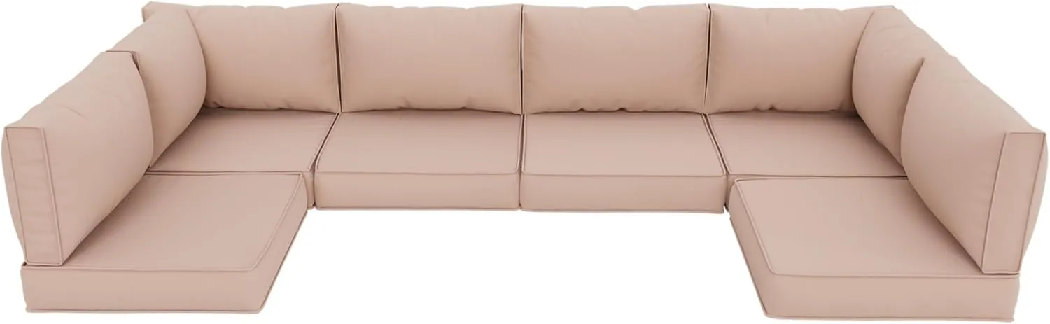 Amopatio 14-Piece Outdoor Sofa Cushions for 6-Seat Patio Sectional, Waterproof Quick-Dry Outdoor Replacement Cushions, Non-Slip Bottom Sunproof Couch Cushion Eco Fabric (Oeko-TEX Certified), Khaki