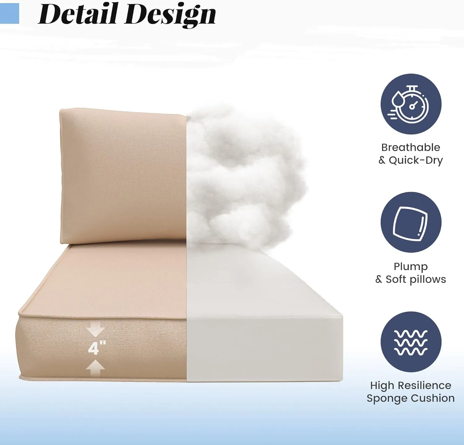 Amopatio 14-Piece Outdoor Sofa Cushions for 6-Seat Patio Sectional, Waterproof Quick-Dry Outdoor Replacement Cushions, Non-Slip Bottom Sunproof Couch Cushion Eco Fabric (Oeko-TEX Certified), Khaki