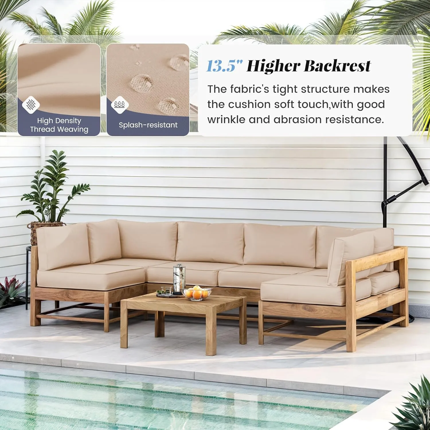 Amopatio 14-Piece Outdoor Sofa Cushions for 6-Seat Patio Sectional, Waterproof Quick-Dry Outdoor Replacement Cushions, Non-Slip Bottom Sunproof Couch Cushion Eco Fabric (Oeko-TEX Certified), Khaki