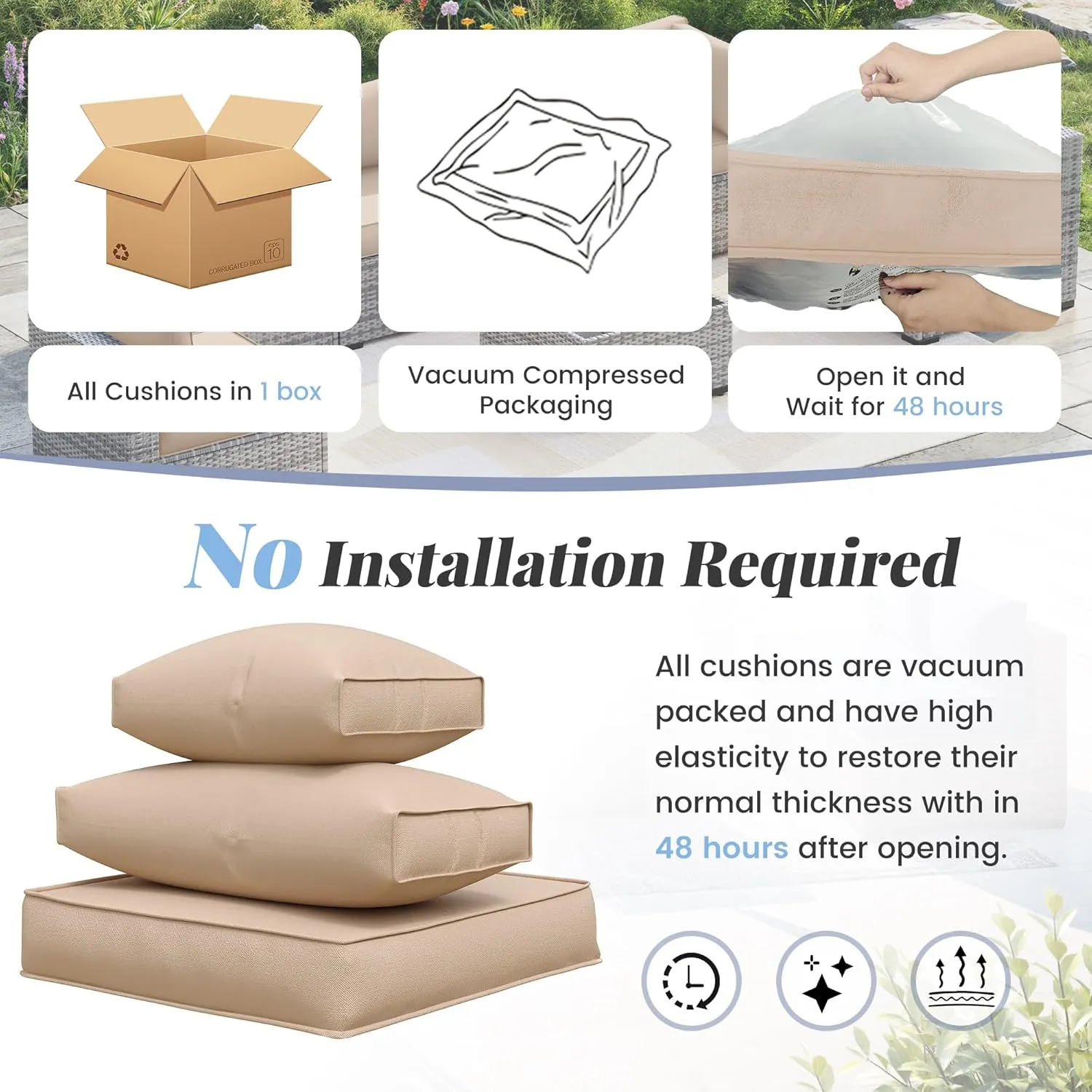 Amopatio 14-Piece Outdoor Sofa Cushions for 6-Seat Patio Sectional, Waterproof Quick-Dry Outdoor Replacement Cushions, Non-Slip Bottom Sunproof Couch Cushion Eco Fabric (Oeko-TEX Certified), Khaki