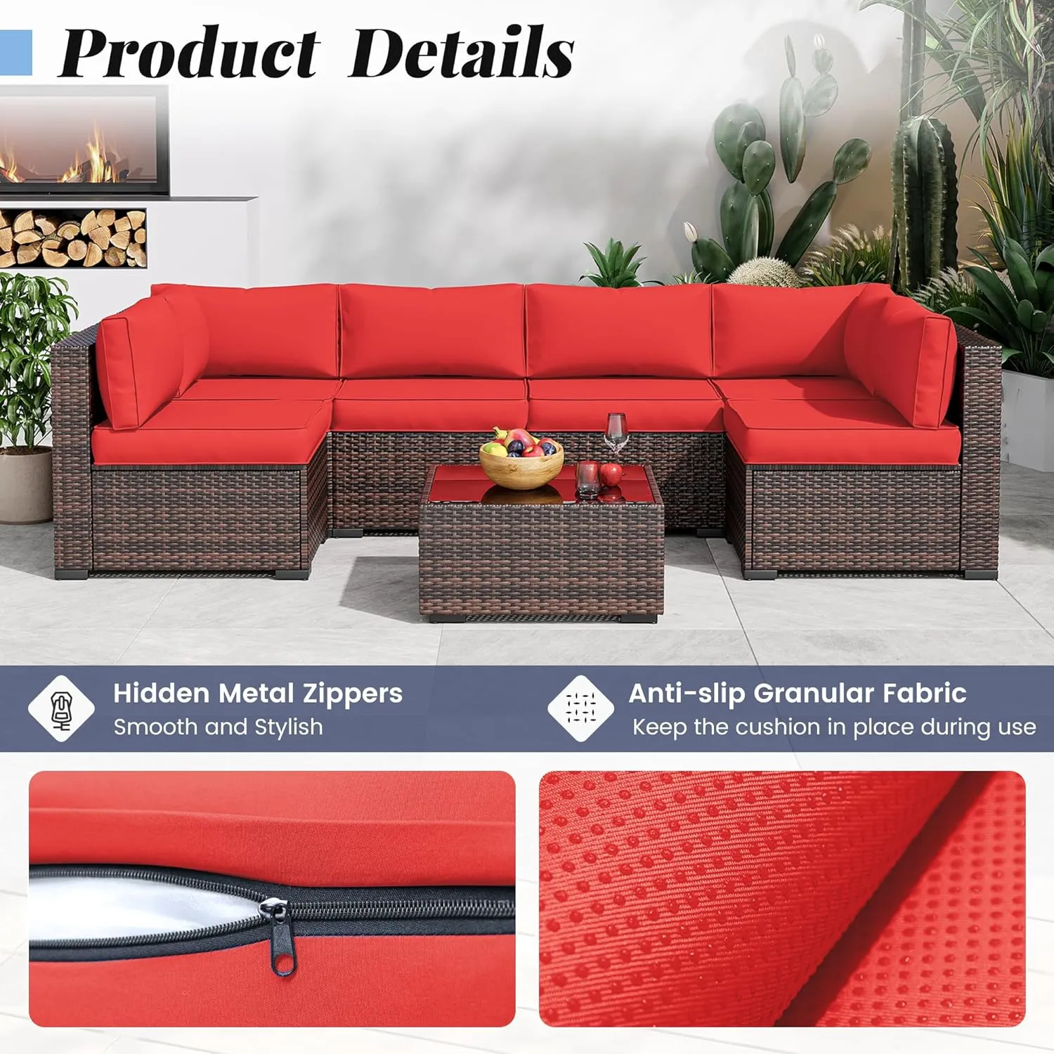 Amopatio 14-Piece Outdoor Sofa Cushions for 6-Seat Patio Sectional, Waterproof Quick-Dry Outdoor Replacement Cushions, Non-Slip Bottom Sunproof Couch Cushion Eco Fabric (Oeko-TEX Certified), Red