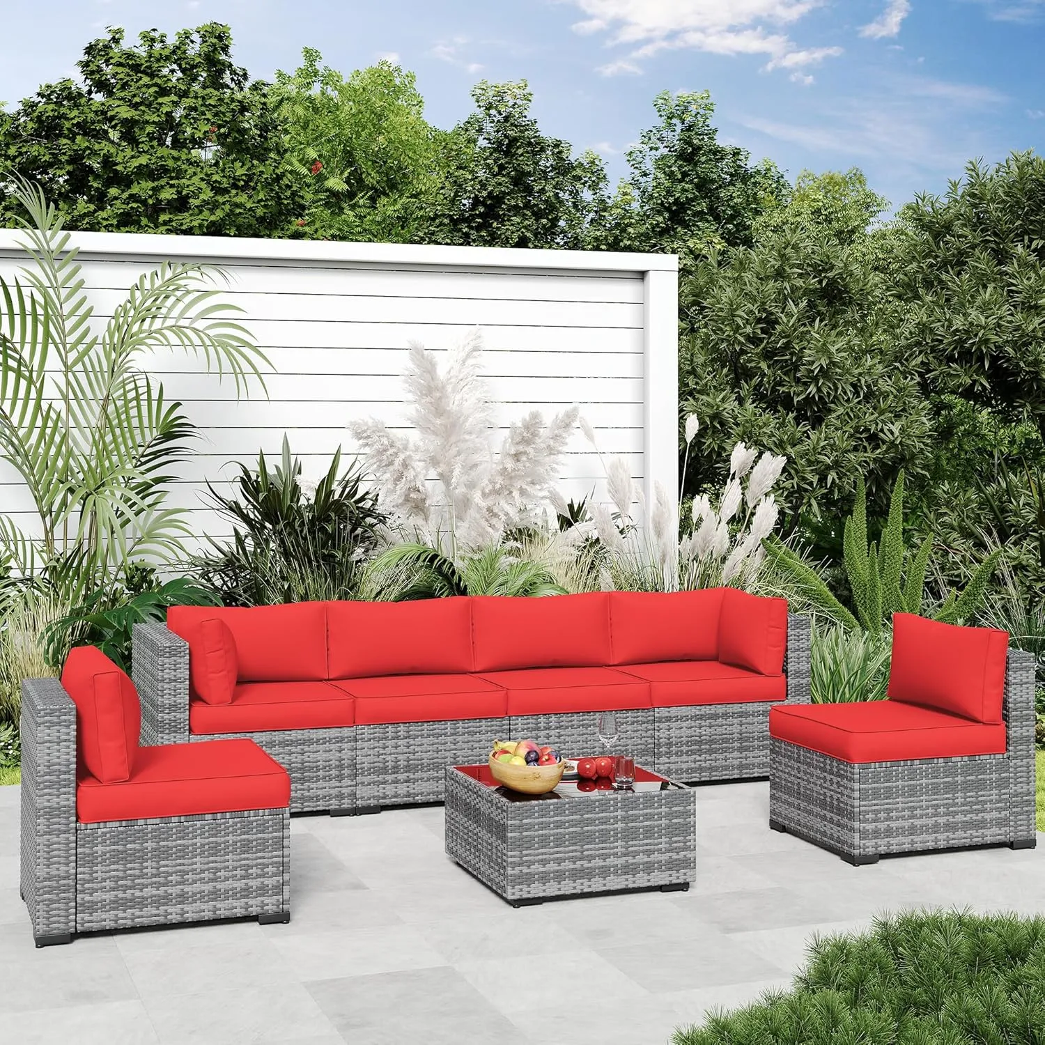 Amopatio 14-Piece Outdoor Sofa Cushions for 6-Seat Patio Sectional, Waterproof Quick-Dry Outdoor Replacement Cushions, Non-Slip Bottom Sunproof Couch Cushion Eco Fabric (Oeko-TEX Certified), Red