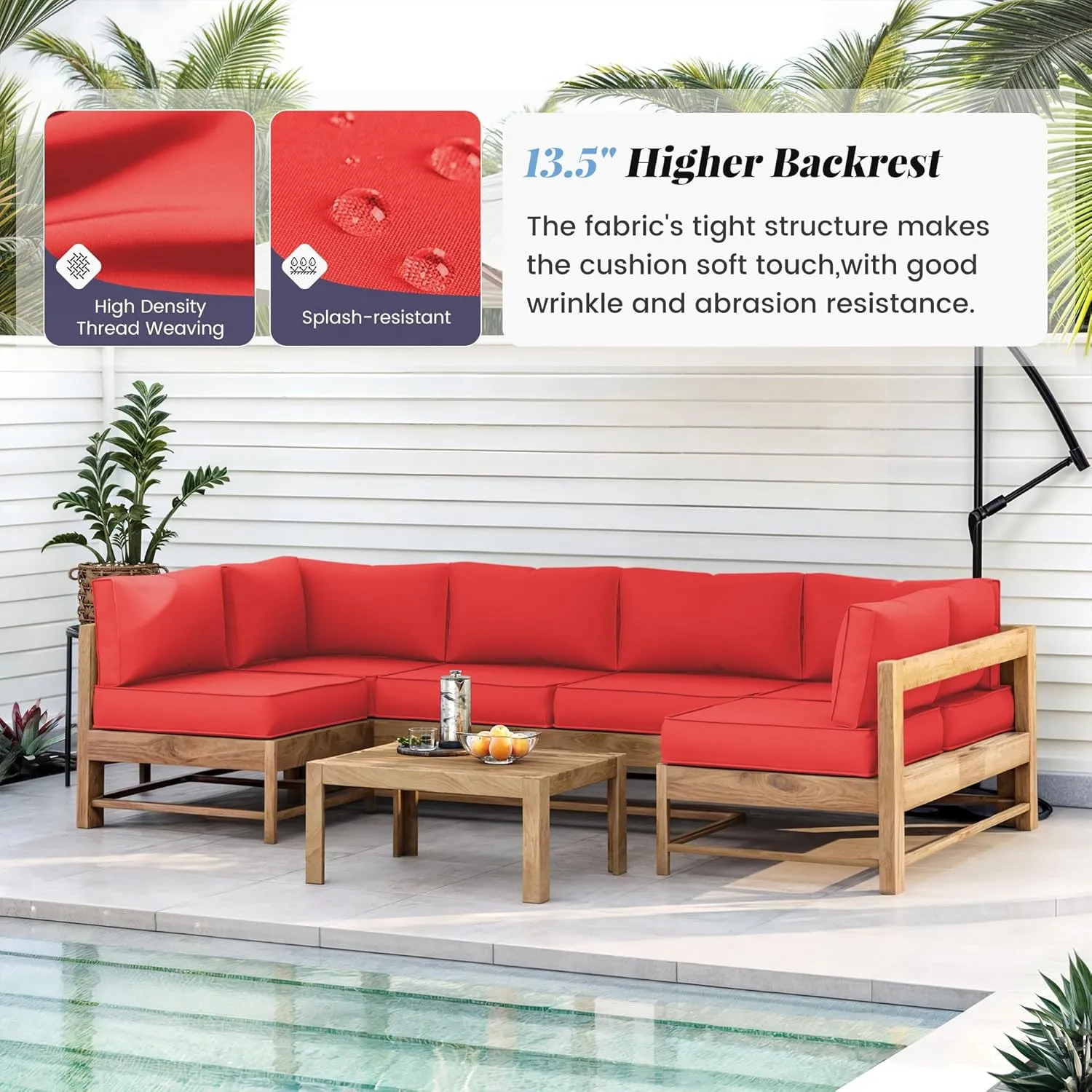 Amopatio 14-Piece Outdoor Sofa Cushions for 6-Seat Patio Sectional, Waterproof Quick-Dry Outdoor Replacement Cushions, Non-Slip Bottom Sunproof Couch Cushion Eco Fabric (Oeko-TEX Certified), Red