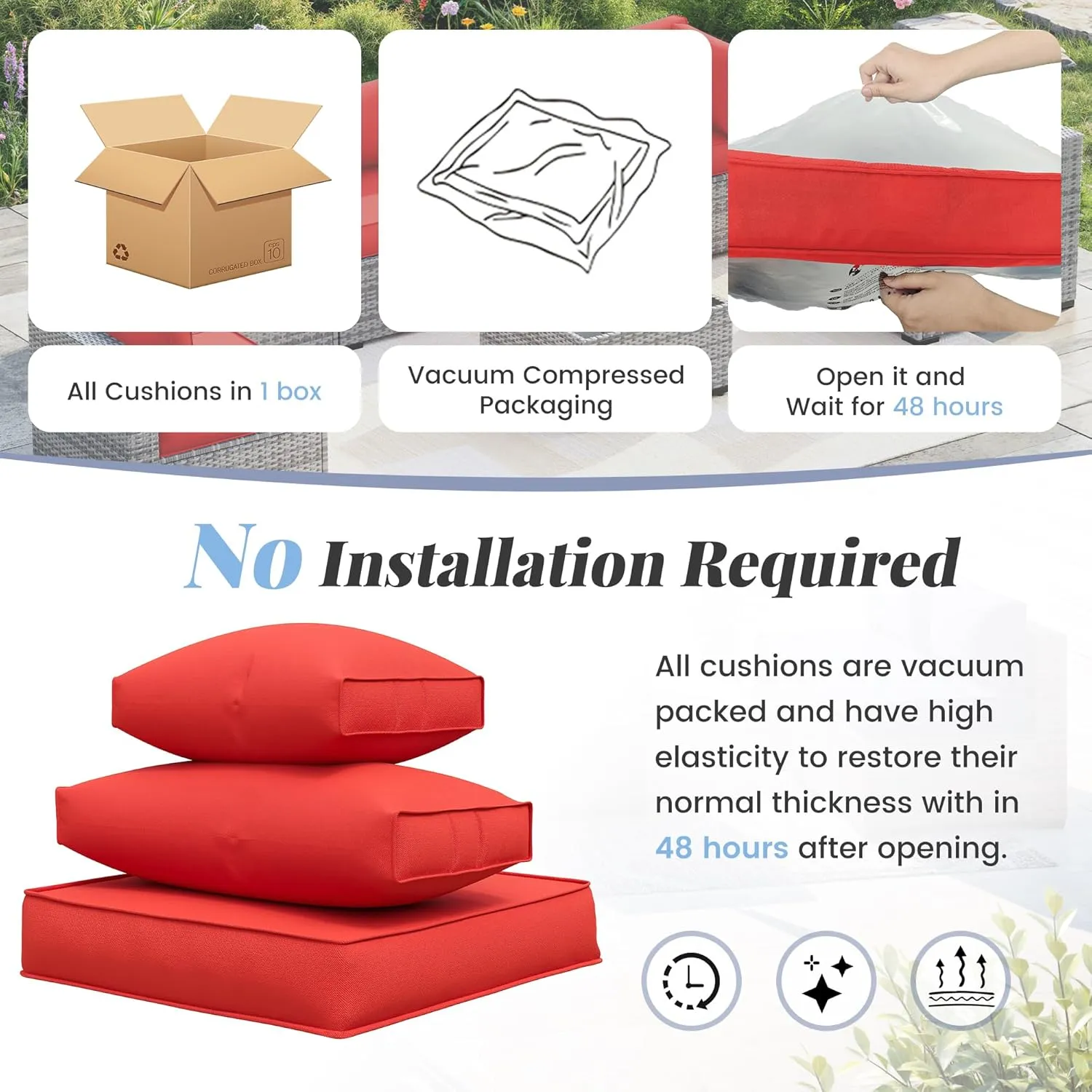 Amopatio 14-Piece Outdoor Sofa Cushions for 6-Seat Patio Sectional, Waterproof Quick-Dry Outdoor Replacement Cushions, Non-Slip Bottom Sunproof Couch Cushion Eco Fabric (Oeko-TEX Certified), Red