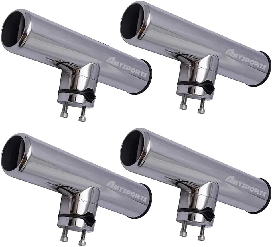 AMYSPORTS Rail Mount Rod Clamp Holders Boat Clamp Holders Rod Stainless Steel Fishing Rods Holder Adjustable Marine Side Mounted Support for Kayak Boats Fishing
