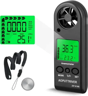 Anemometer Handheld Wind Speed Meter for Measuring Wind Speed Temperature and Max/Average/Current, High Precision Anemometer Measuring for Windsurfing Sailing Fishing Outdoor Activities