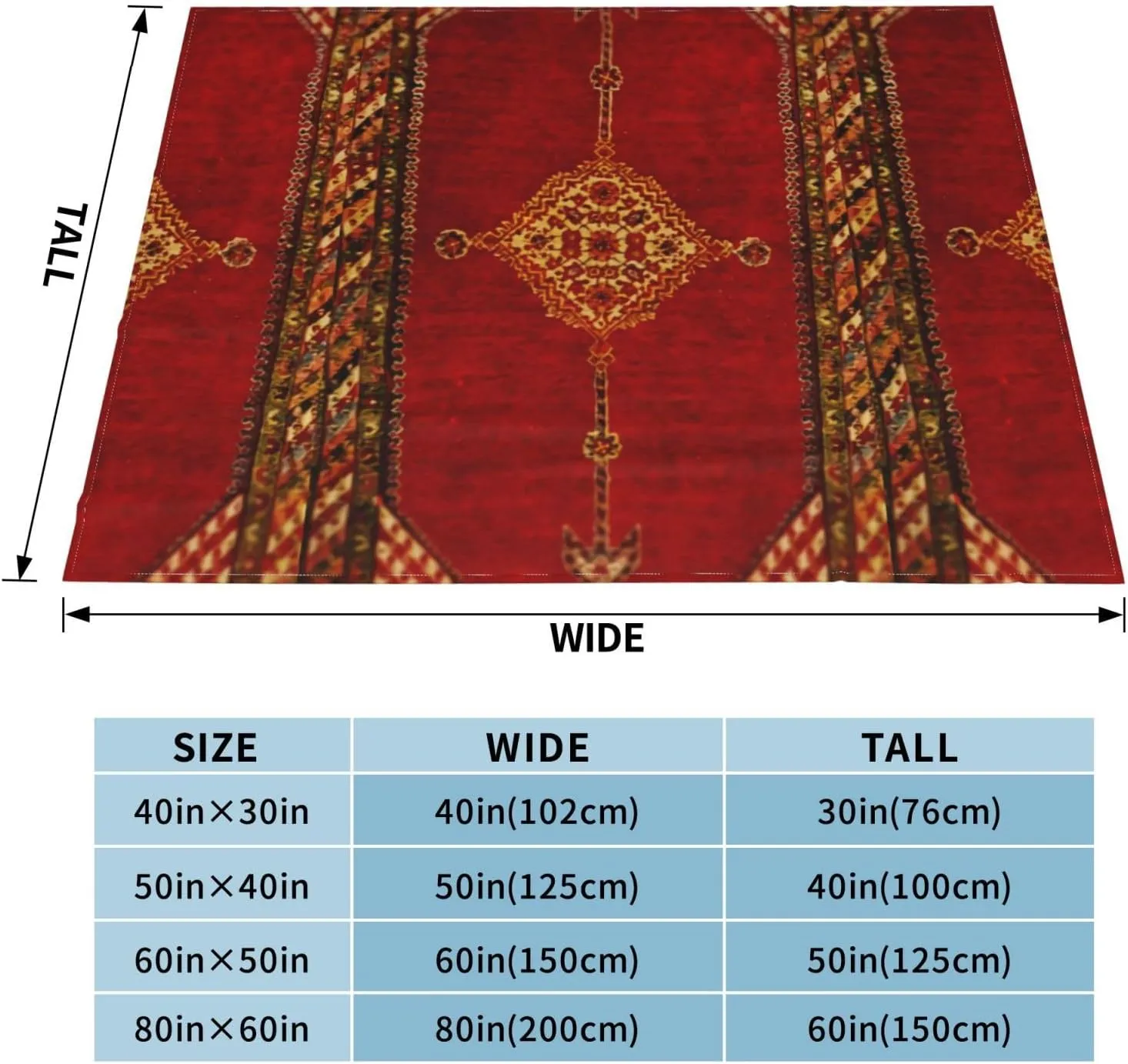 Antique Persian 60"X50" Flannel Blanket - 100% Soft Polyester, Lightweight and Warm, Suitable for Families, Camping, Travel