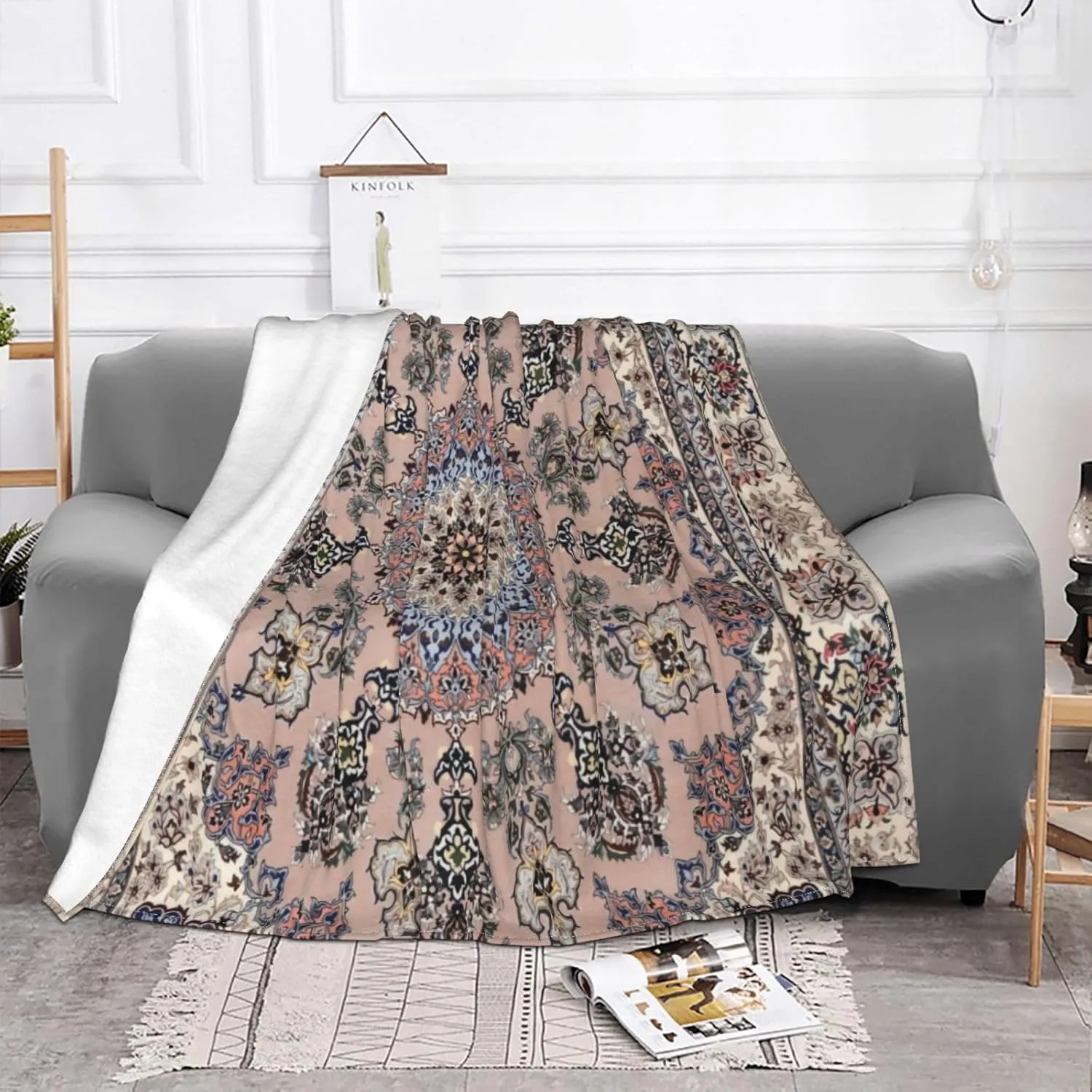 Antique Persian Pattern 1 60"X50" Flannel Blanket - 100% Soft Polyester, Lightweight and Warm, Suitable for Families, Camping, Travel