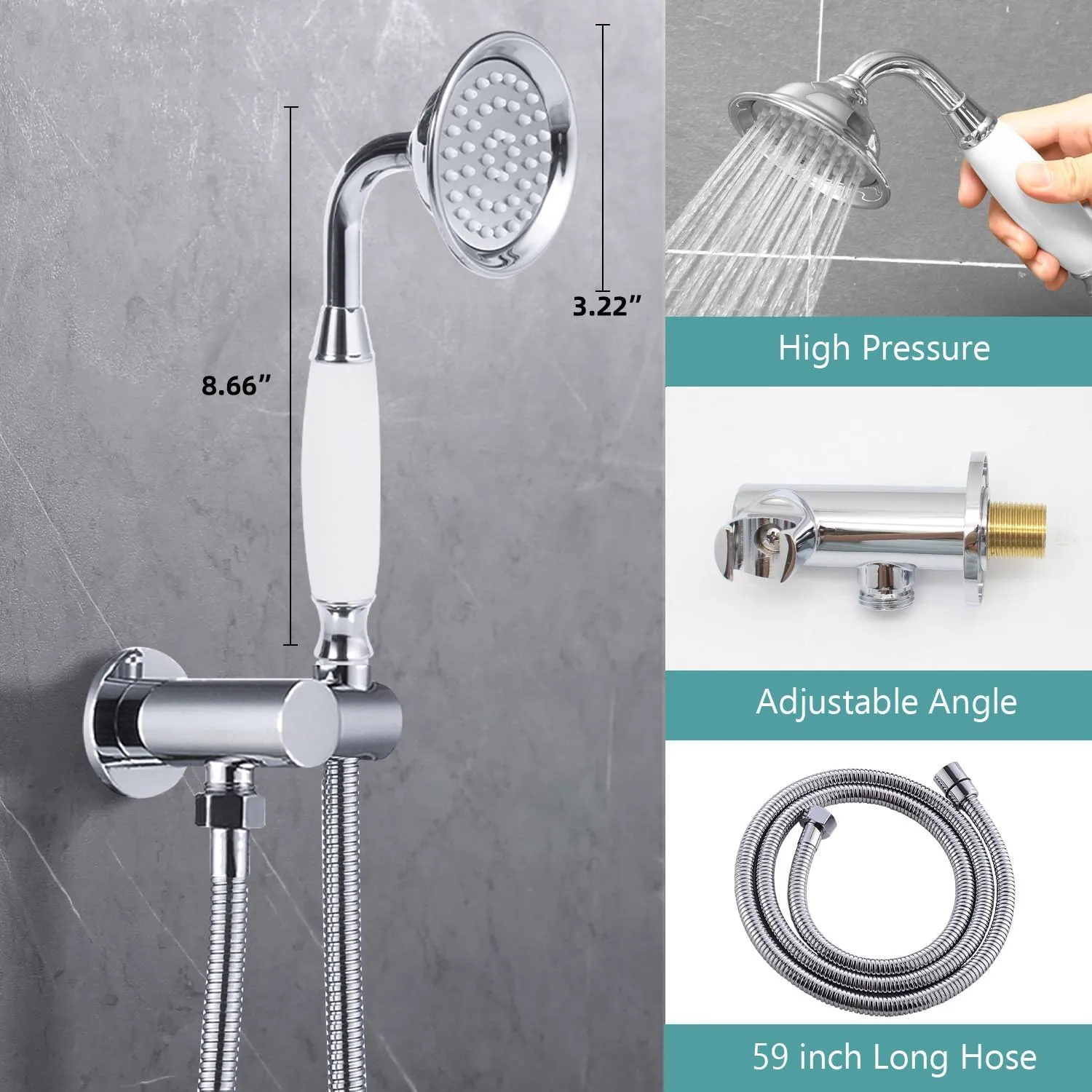 Antique Shower Faucet Sets Complete - 9 inch Vintage Rain Head with Handheld Spray, 2-Way Diverter Brass Valve and Trim Kit, Wall Mounted Rainfall Shower System, Chrome