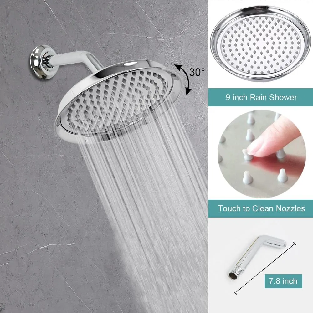 Antique Shower Faucet Sets Complete - 9 inch Vintage Rain Head with Handheld Spray, 2-Way Diverter Brass Valve and Trim Kit, Wall Mounted Rainfall Shower System, Chrome