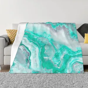 Aqua White Gemstone Agate Mineral Quartz 60"X50" Flannel Blanket - 100% Soft Polyester, Lightweight and Warm, Suitable for Families, Camping, Travel
