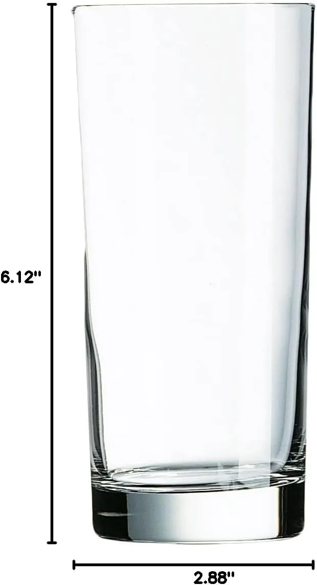 Arc Cardinal Precision Beverage/Iced Tea/Cooler Glass with Sheer Rim, Made in USA, 15.5-Ounce, Set of 12