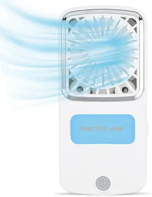 Arctic Air Portable Fan, Pocket Chill Handheld Mini Fan, Rechargeable Personal Air Cooler with Hydro-Chill Technology, 3 Speeds & Built-in-Kickstand, Cordless for Travel, Indoor or Outdoor Use
