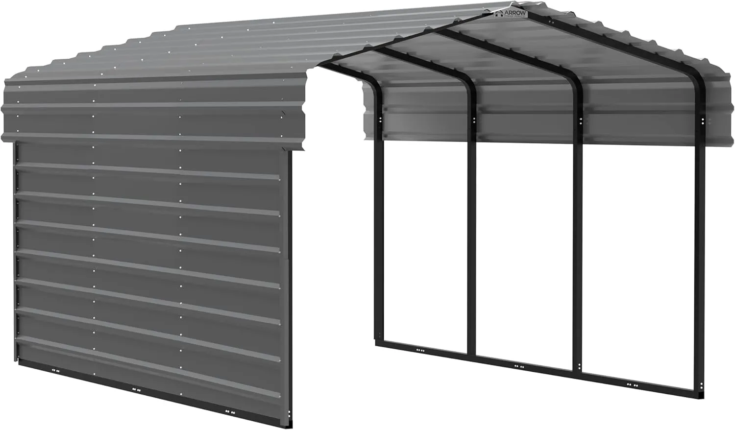 Arrow Carports Galvanized Steel Carport, with 1-Sided Enclosure, Compact Car Metal Carport Kit, 10' x 15' x 7', Charcoal