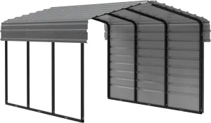 Arrow Carports Galvanized Steel Carport, with 1-Sided Enclosure, Compact Car Metal Carport Kit, 10' x 15' x 7', Charcoal