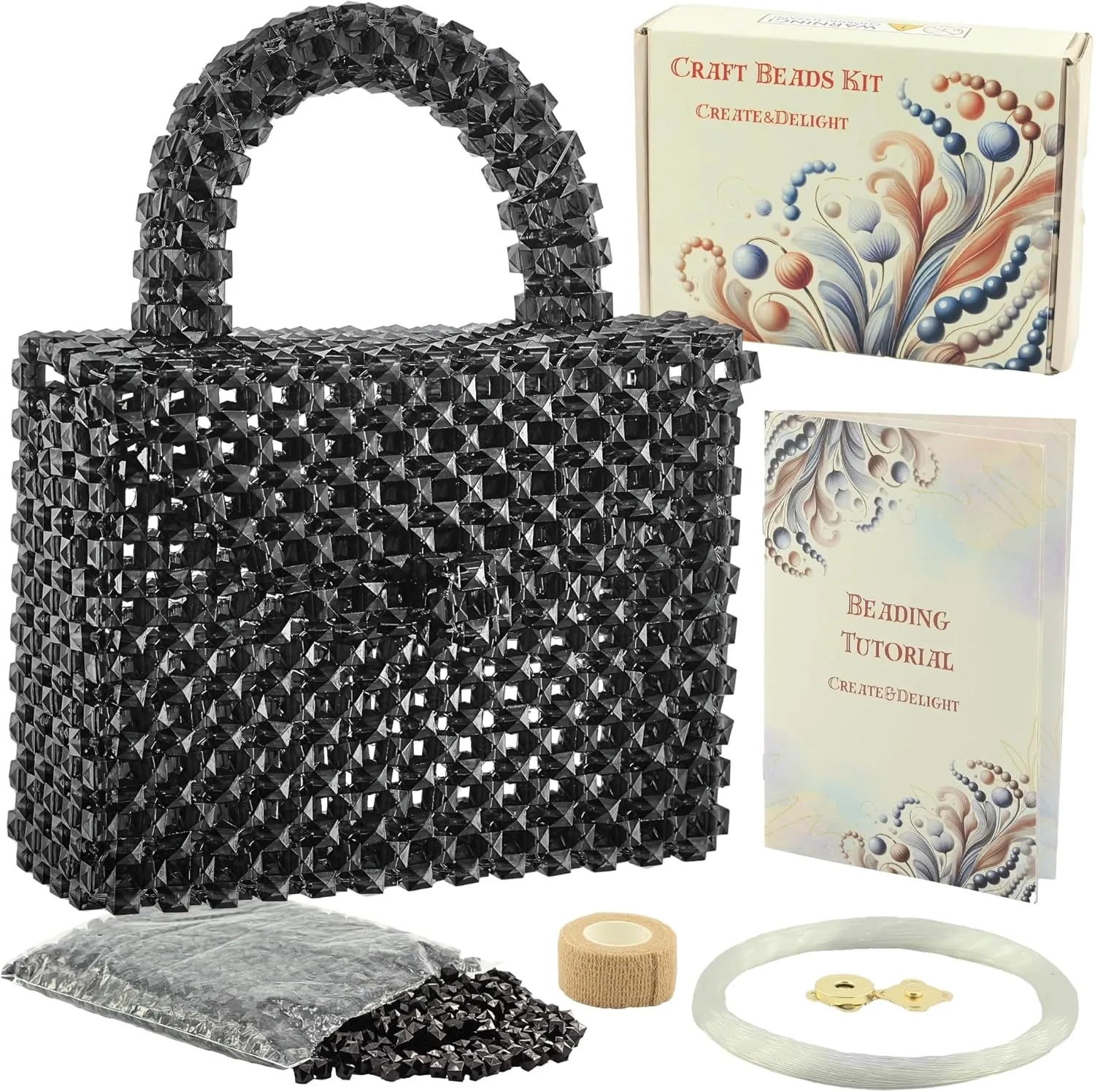 Arts and Crafts for Adults: Craft Supplies for Making Beaded Handbags. DIY Kits for Adults - Hobbies for Women, Teen Gifts. Bead Kit Art Supplies. Step-by-Step Video Tutorial. Black