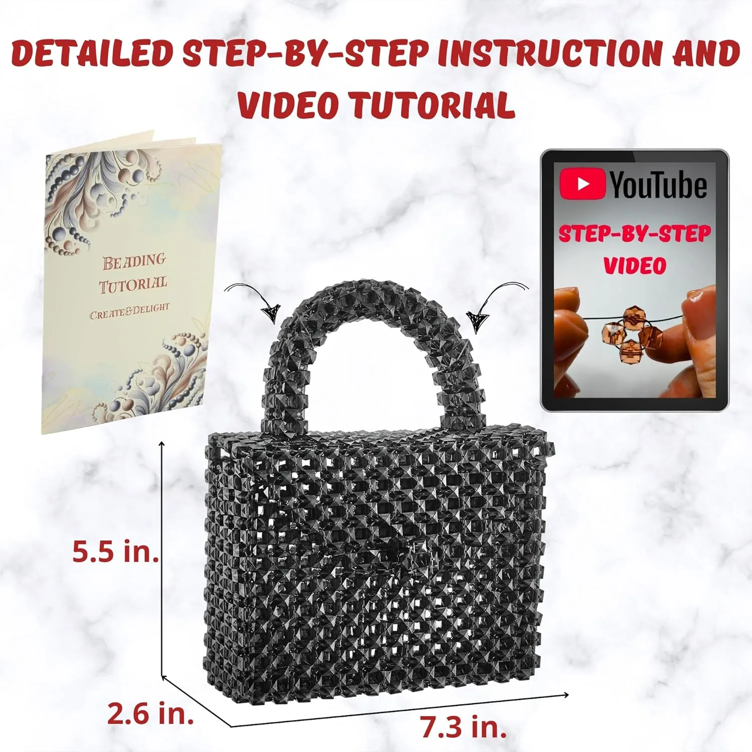 Arts and Crafts for Adults: Craft Supplies for Making Beaded Handbags. DIY Kits for Adults - Hobbies for Women, Teen Gifts. Bead Kit Art Supplies. Step-by-Step Video Tutorial. Black