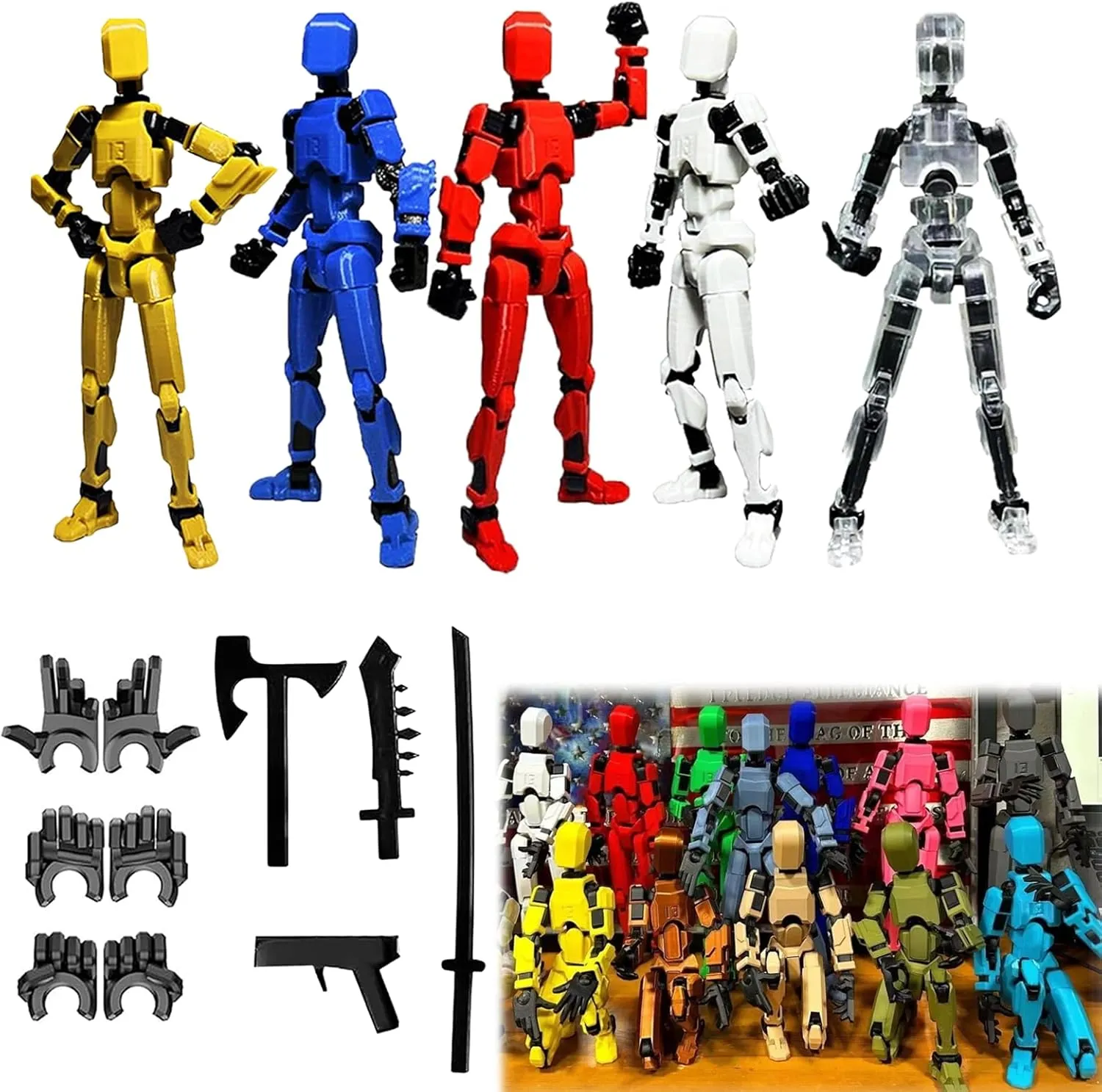 (Assembly Completed)-Titan 13 Action Figure,Lucky Robot 13 Action Figure Set,Nova 13 Action Figures,3D Printed Multi-Jointed Movable Robot Figure,Multiple Accessories (Assembly Completed,5pcs)