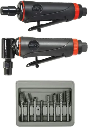 Astro Pneumatic Tool 219 ONYX 3pc Die Grinder Kit w/ 90° Die Grinder, Die Grinder & 8pc Double Cut Carbide Rotary Burr Set