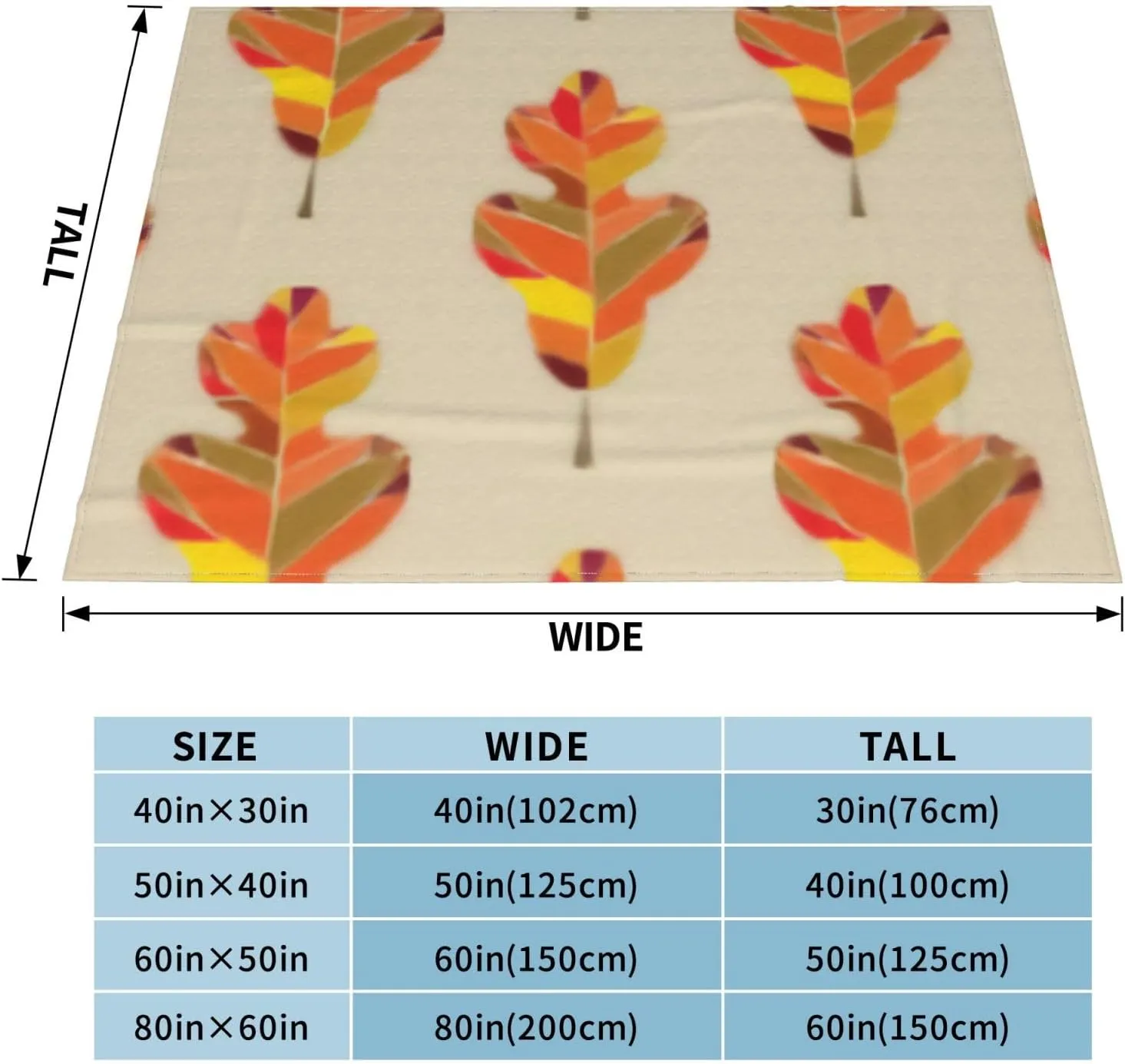 Autumn Leaves in Fall Colors Graphic Motif 60"X50" Flannel Blanket - 100% Soft Polyester, Lightweight and Warm, Suitable for Families, Camping, Travel