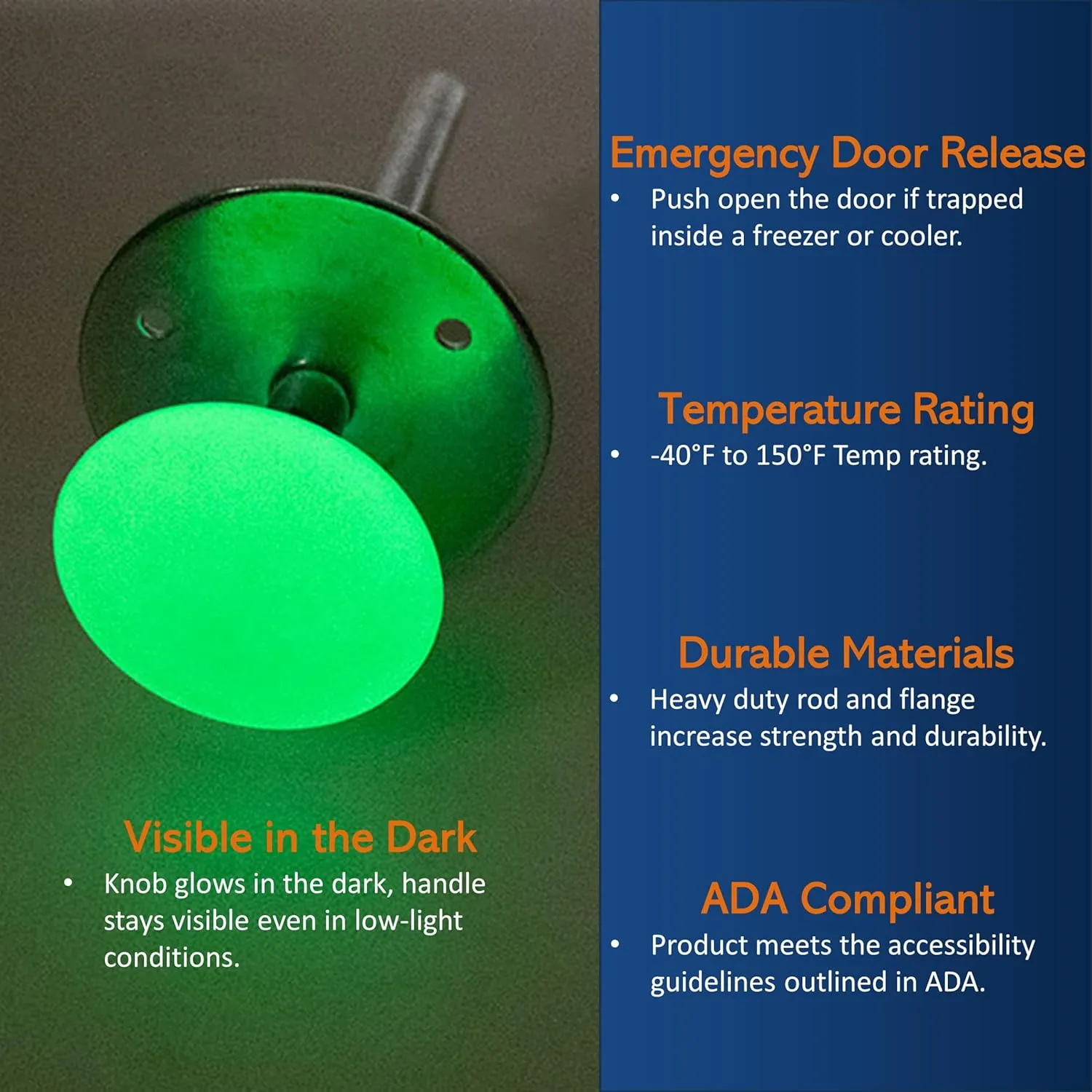 Awoco Kason 481 Inside Release Handle, Glow in Dark, Push Rod for 4" Thick Door of Walk-in Coolers and Freezers, Overall 7-3/8" (Steel 56 Short)