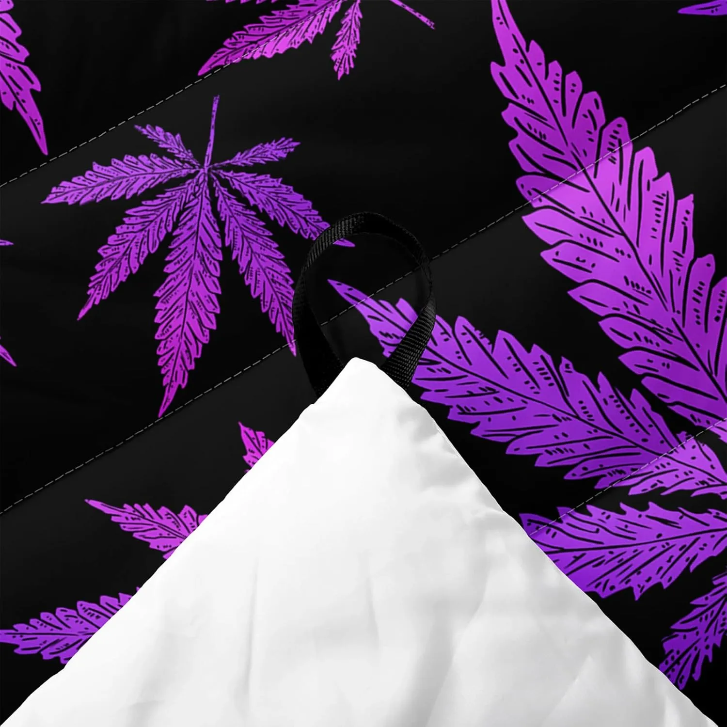 Axolotl Purple Black Leaves Puffy Camping Blanket,Floral Botanical Packable Outdoor Blanket,Needle Leaf Lightweight Waterproof Camping Blanket,Waterproof Backpacking for Camping,Sleeping,Hiking,Picnic
