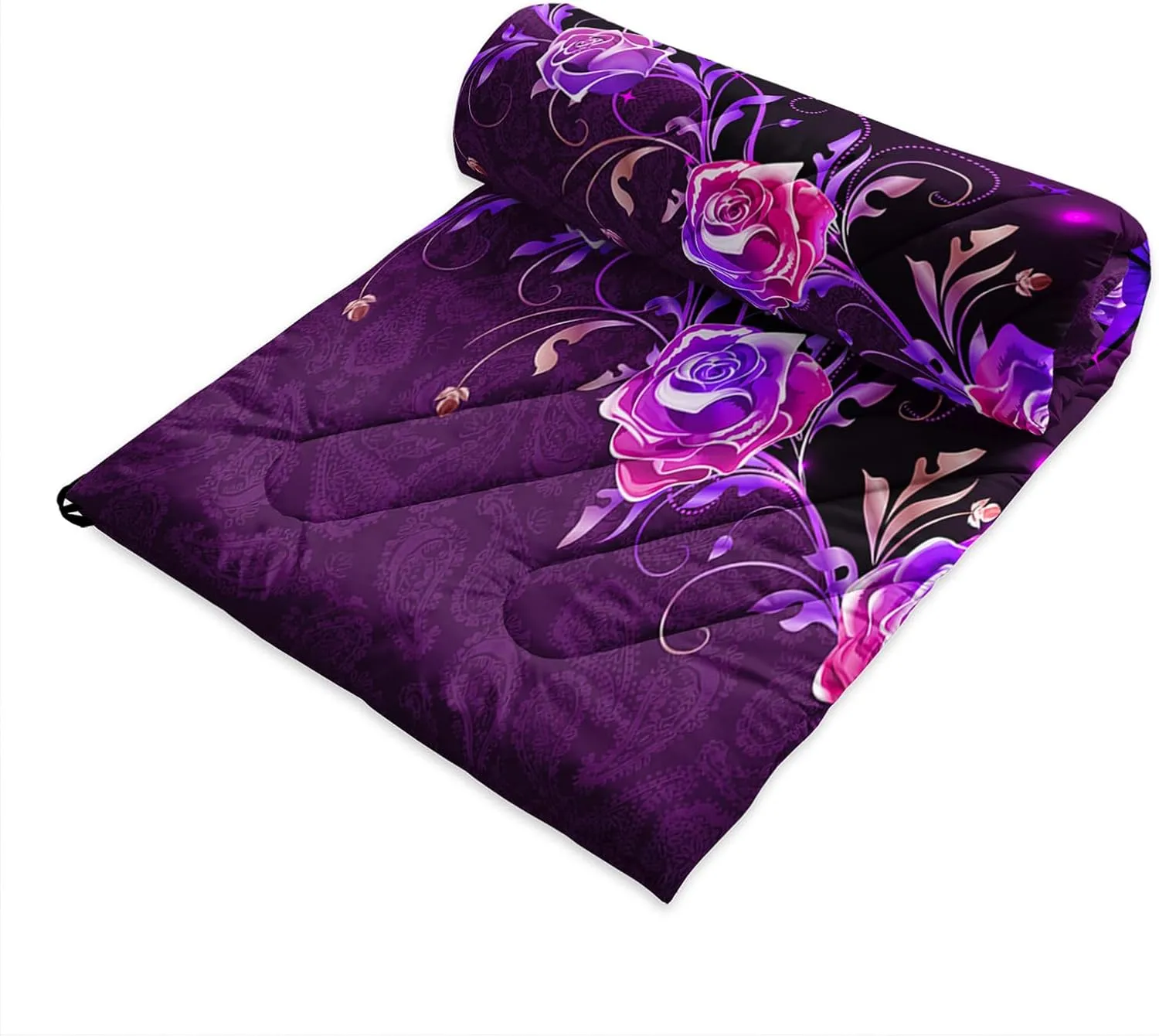 Axolotl Purple Butterfly Camping Blanket,Roses Floral Lightweight Puffy Camping Blanket,Glitter Starry Portable Outdoor Blanket,Magical Waterproof Blanket for Cold Days Plane Picnic Beach Backpacking