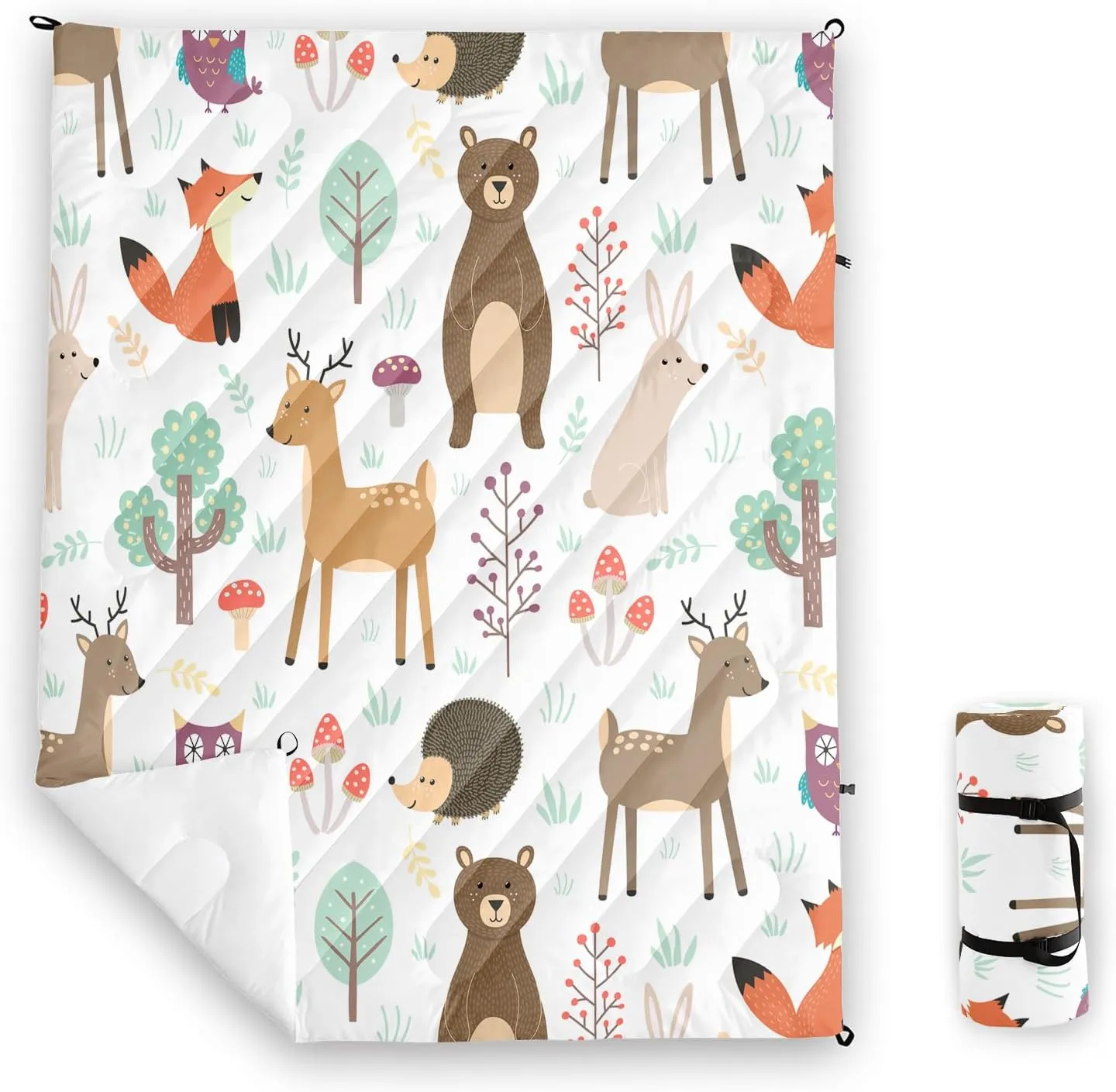 Axolotl Wild Animal Theme Printed Camping Blanket,Deer Bear Fox Waterproof Blanket,Mushroom Botanical Packable Outdoor Blanket,Woodland Hedgehog Owl Backpacking Quilt for Camping,Hiking,Stadium,Picnic