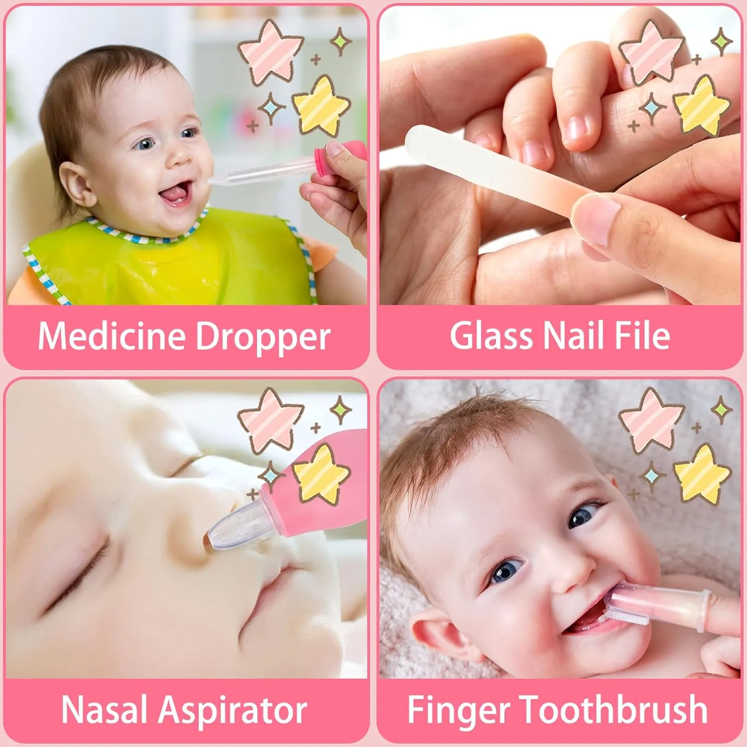 Baby Grooming Kit, Infant Safety Care Set with Hair Brush Comb Nail Clipper Nasal Aspirator,Baby Essentials Kit for Newborn Girls Boys (Pink 20 in 1)