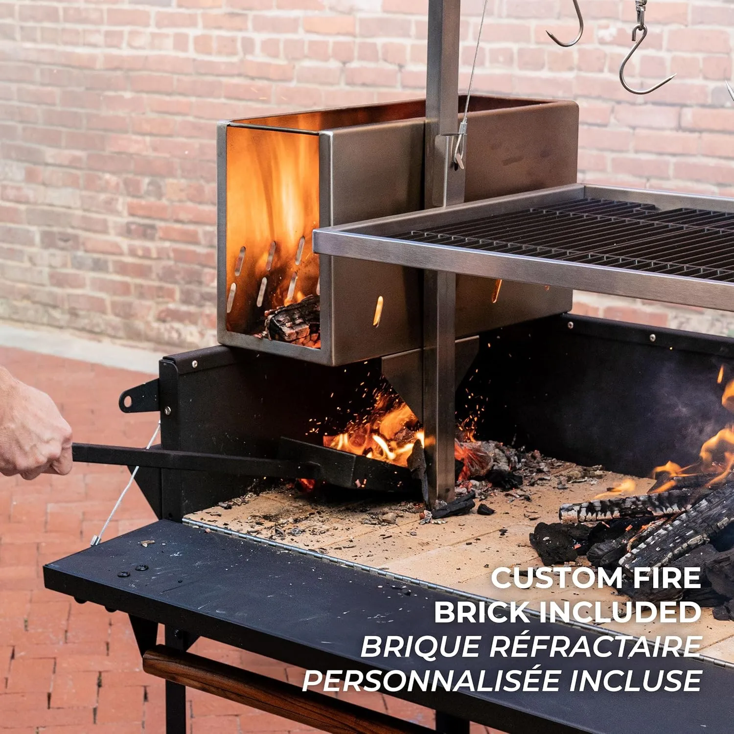 Backyard Discovery Argentine Santa Maria Wood Fire & Charcoal BBQ Grill with Brasero, Adjustable Grill Grates, Fire Bricks, Heavy-Duty Steel, S-Hooks, Acacia Wood Table for Outdoor Gaucho Grilling