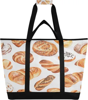 Baked Bread Reusable Insulated Cooler Bag with Ice Pack Compartment - Large 47L Waterproof Thermal Grocery Tote for Picnic Beach Camping Lunch Storage
