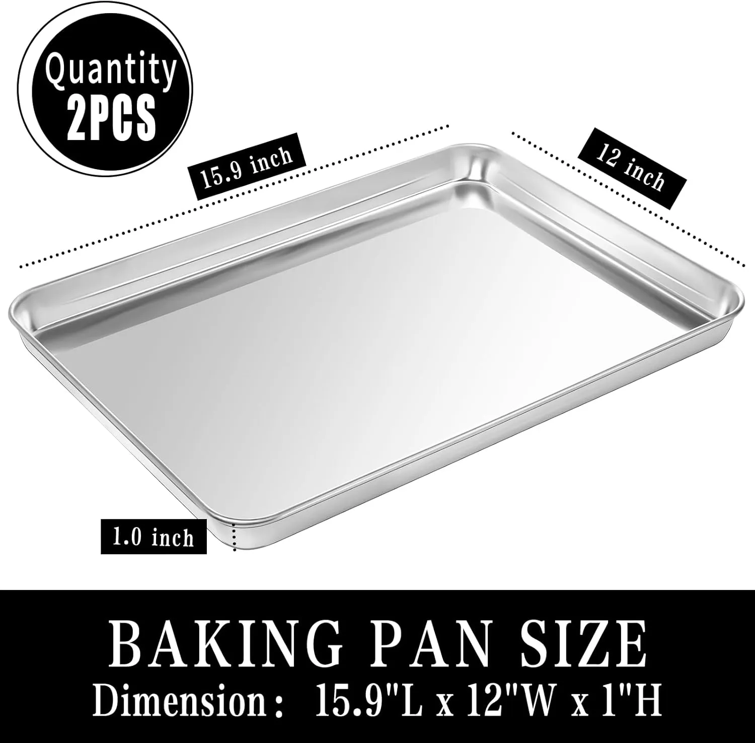 Baking Sheet Cookie Pans Set Stainless Steel Pan Cookie Sheets for Baking Bakeware Sets 3PCS Non Stick Roasting Pan Baking Supplies for Bacon Pizza Size 15.9 × 12 × 1 Inch