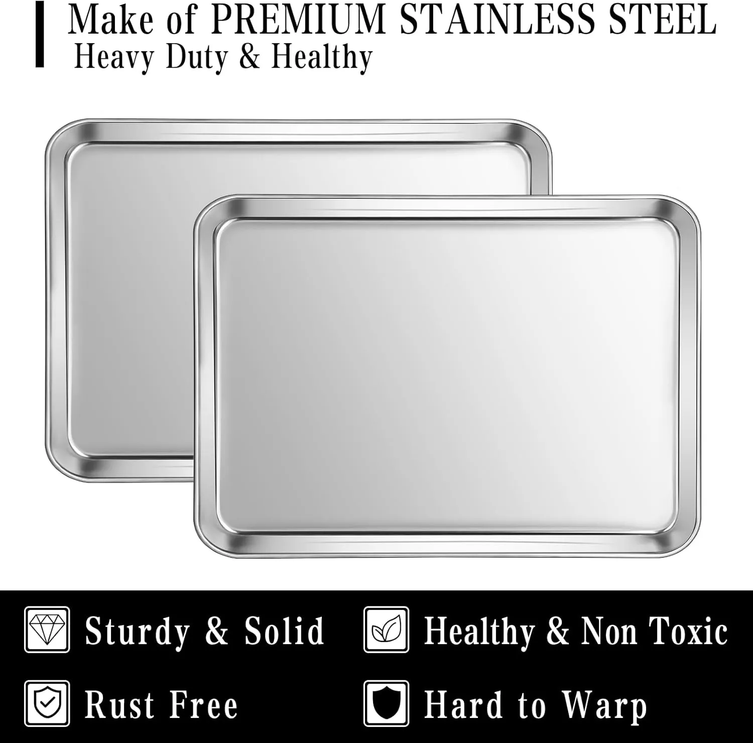Baking Sheet Cookie Pans Set Stainless Steel Pan Cookie Sheets for Baking Bakeware Sets 3PCS Non Stick Roasting Pan Baking Supplies for Bacon Pizza Size 15.9 × 12 × 1 Inch