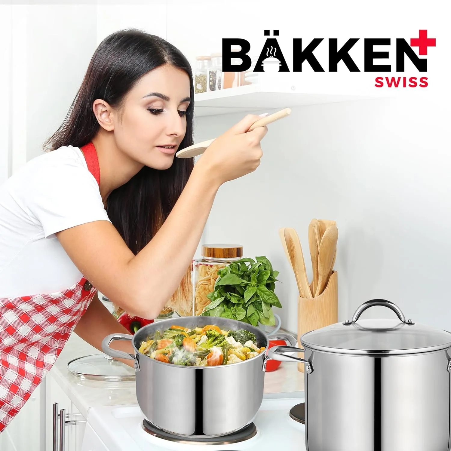 Bakken-Swiss Deluxe 5-Quart Stainless Steel Stockpot w/Tempered Glass See-Through Lid - Simmering Delicious Soups Stews & Induction Cooking - Exceptional Heat Distribution - Heavy-Duty & Food-Grade