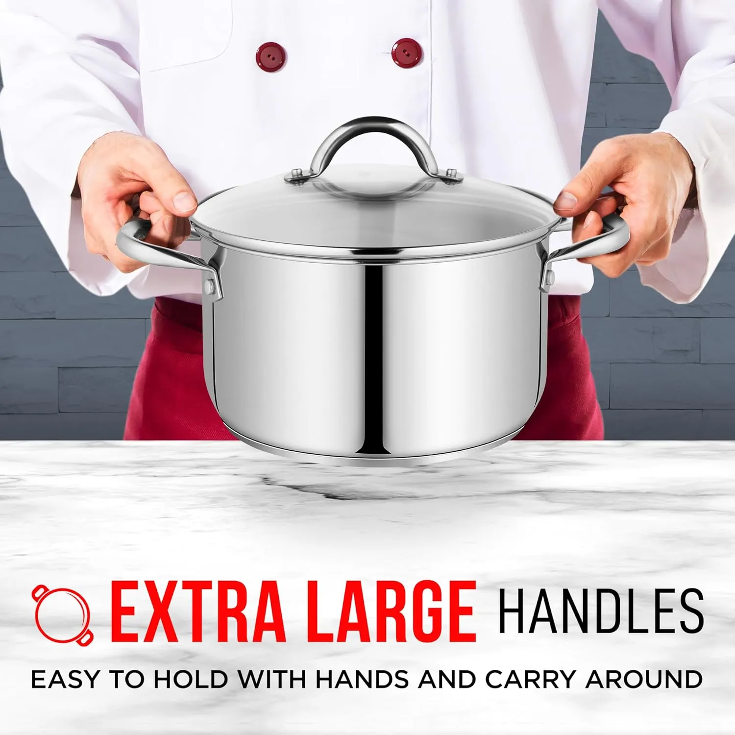 Bakken-Swiss Deluxe 5-Quart Stainless Steel Stockpot w/Tempered Glass See-Through Lid - Simmering Delicious Soups Stews & Induction Cooking - Exceptional Heat Distribution - Heavy-Duty & Food-Grade
