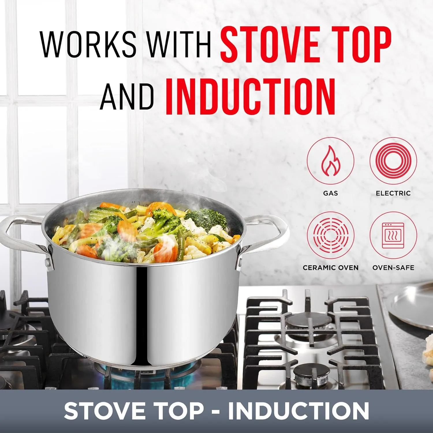 Bakken-Swiss Deluxe 5-Quart Stainless Steel Stockpot w/Tempered Glass See-Through Lid - Simmering Delicious Soups Stews & Induction Cooking - Exceptional Heat Distribution - Heavy-Duty & Food-Grade